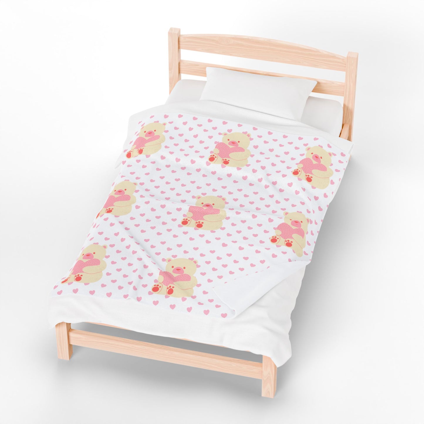 Cute Pink Teddy Bear Hearts Plush Blanket | Cozy Valentine’s Gift