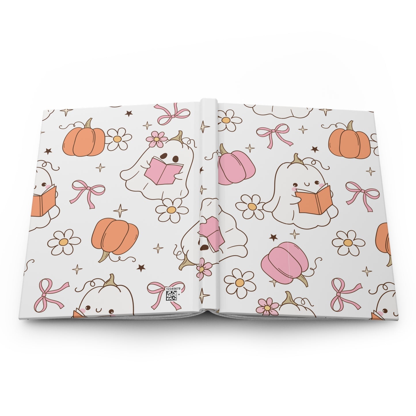 Cute Pink Ghost and Pumpkin Hardcover Journal for Fall,  Aesthetic Writing Notebook, Halloween Gift, Stationery Lovers, Kawaii Journal