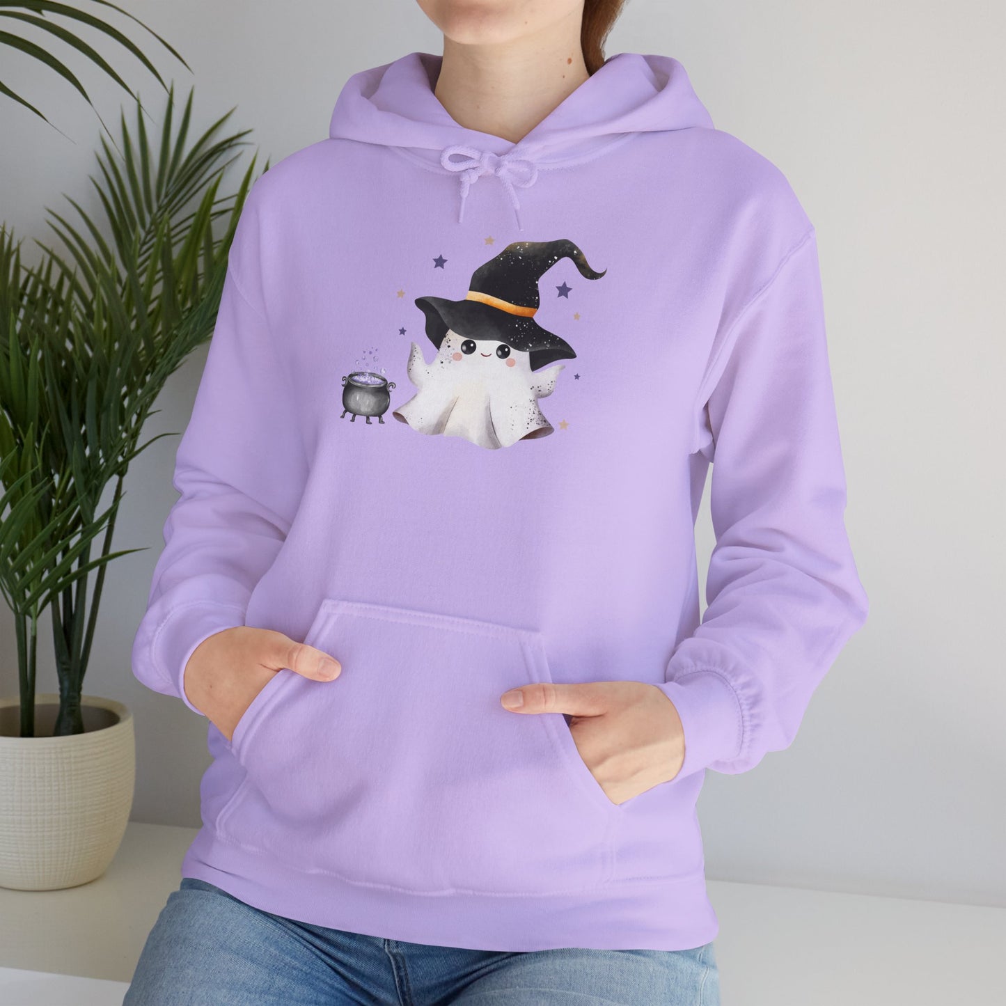 Cute Ghost Witch Halloween Sweatshirt, Cozy Hooded Sweatshirt, Spooky Fall Apparel, Unisex Halloween Clothing, Holiday Gift