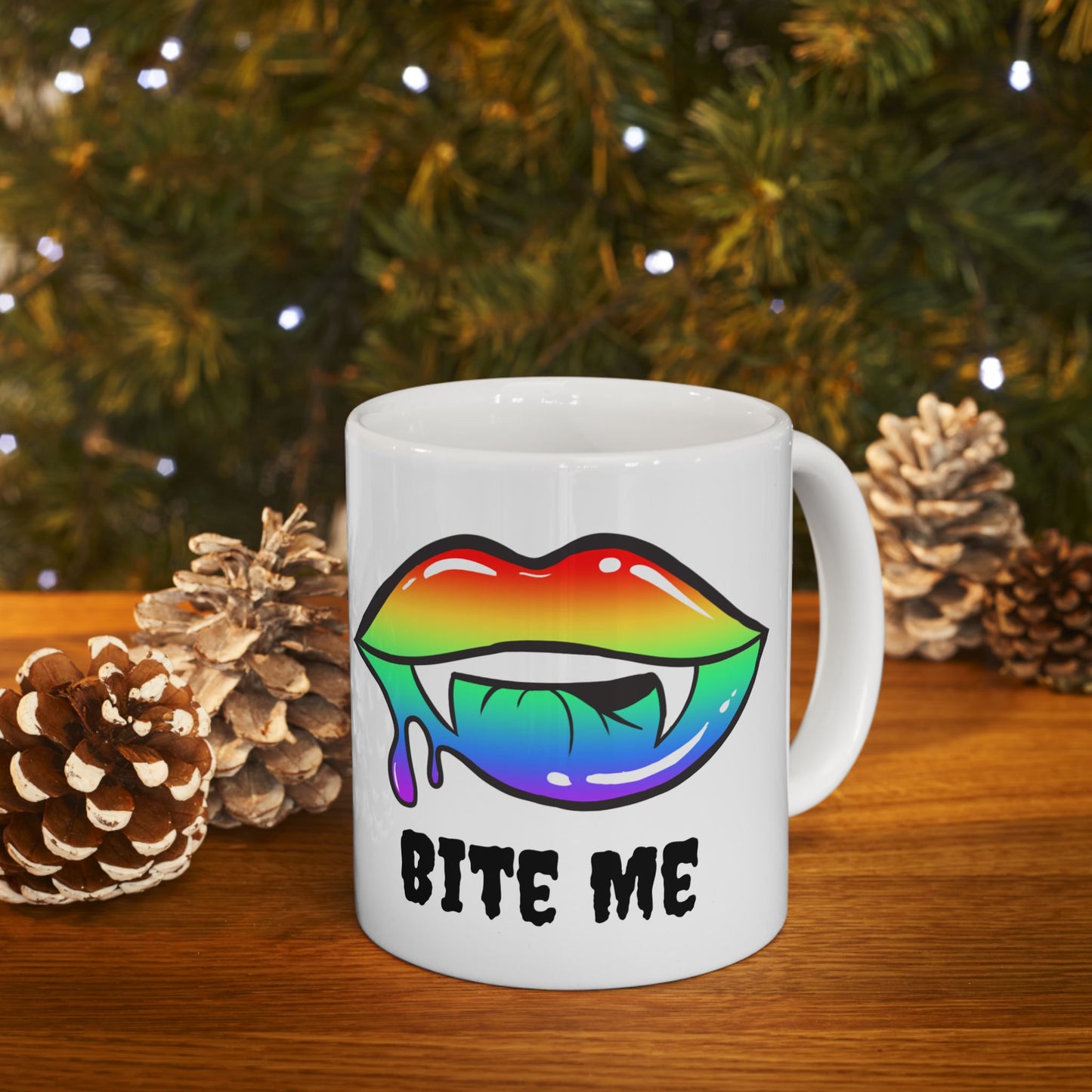 Colorful Vampire Fangs Ceramic Mug, Halloween Coffee Cup, Halloween Kitchen Decor, 11oz Mug, 15oz Mug, Spooky Fangs Mug