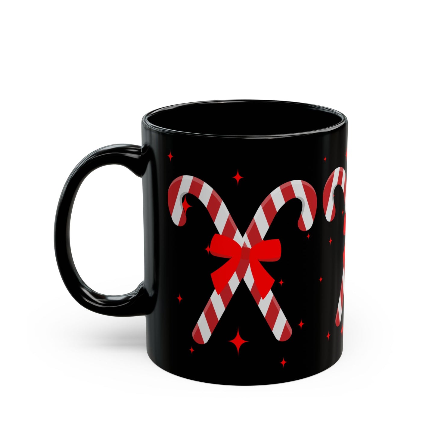 Candy Cane Black Ceramic Mug – Festive Christmas Coffee Cup with Red Bow Design