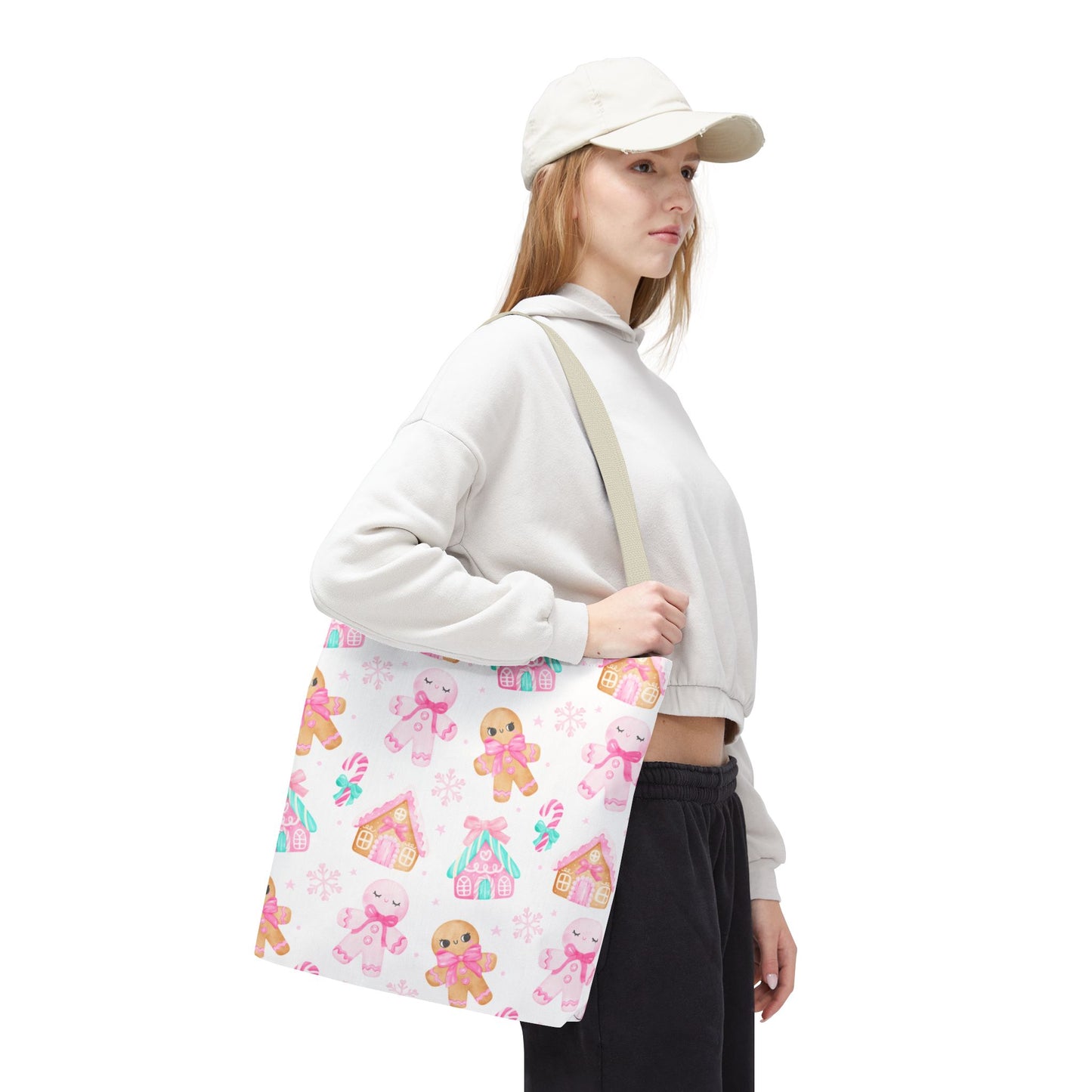 Pink Gingerbread Tote Bag | Cute Candy Cane Gift Bag, Christmas Shopping, Festive Holiday Tote, Winter Carryall, Seasonal Accessory