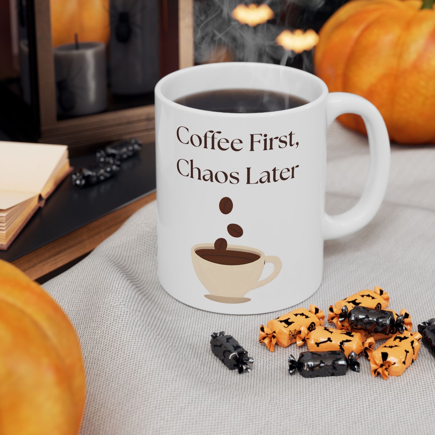 Funny Coffee Mug, Gift for Coffee Lovers, Ceramic Mug, Coffee First Chaos Later, 11oz, 15oz, Quote Mug, Novelty Mug, Coffee Cup, Kitchen