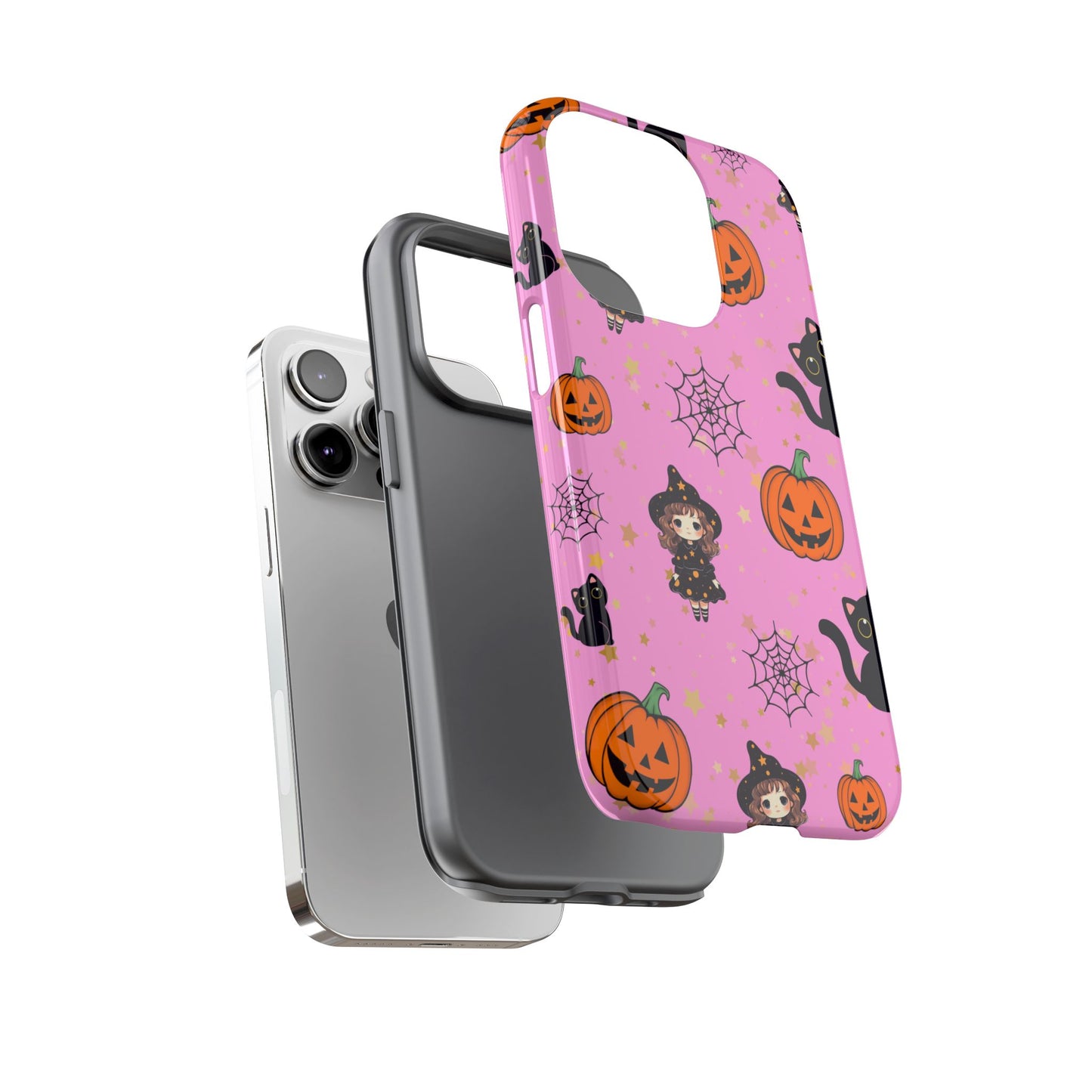 Pink Halloween Phone Case, Cute Witch and Cat Design, Spooky Fall Decor, Perfect Halloween Gift, Cute Cell Phone Case, Fun Pumpkin Design