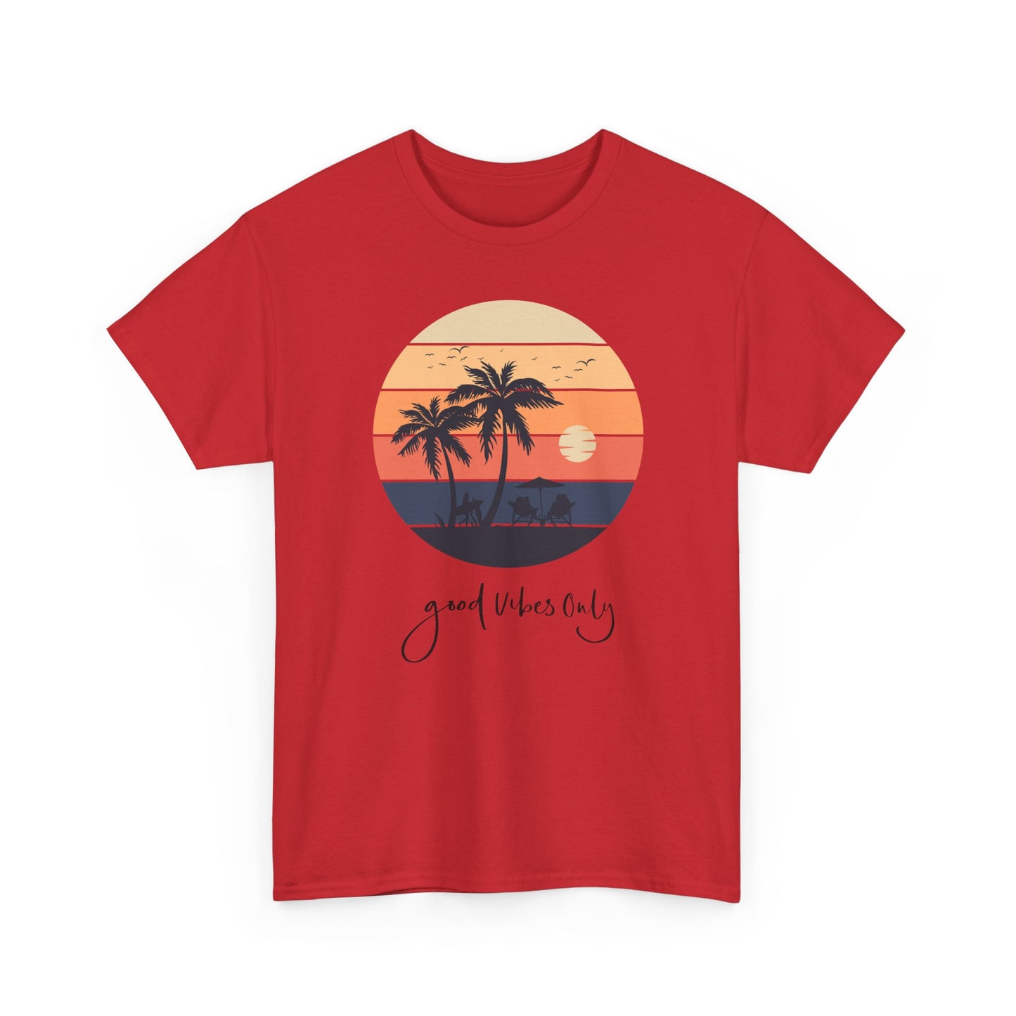 T-Shirt with Sunset Palm Graphic, Good Vibes Only Tee, Relaxed Style, Beachwear Inspiration, Summer Outfits, Vacation Casual