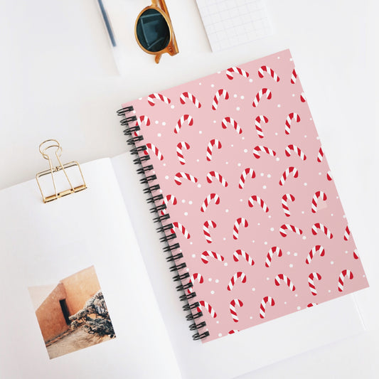 Pink Candy Cane Spiral Notebook for Holiday Notes, Festive Journal, Christmas Gift, School Supplies, To-Do List
