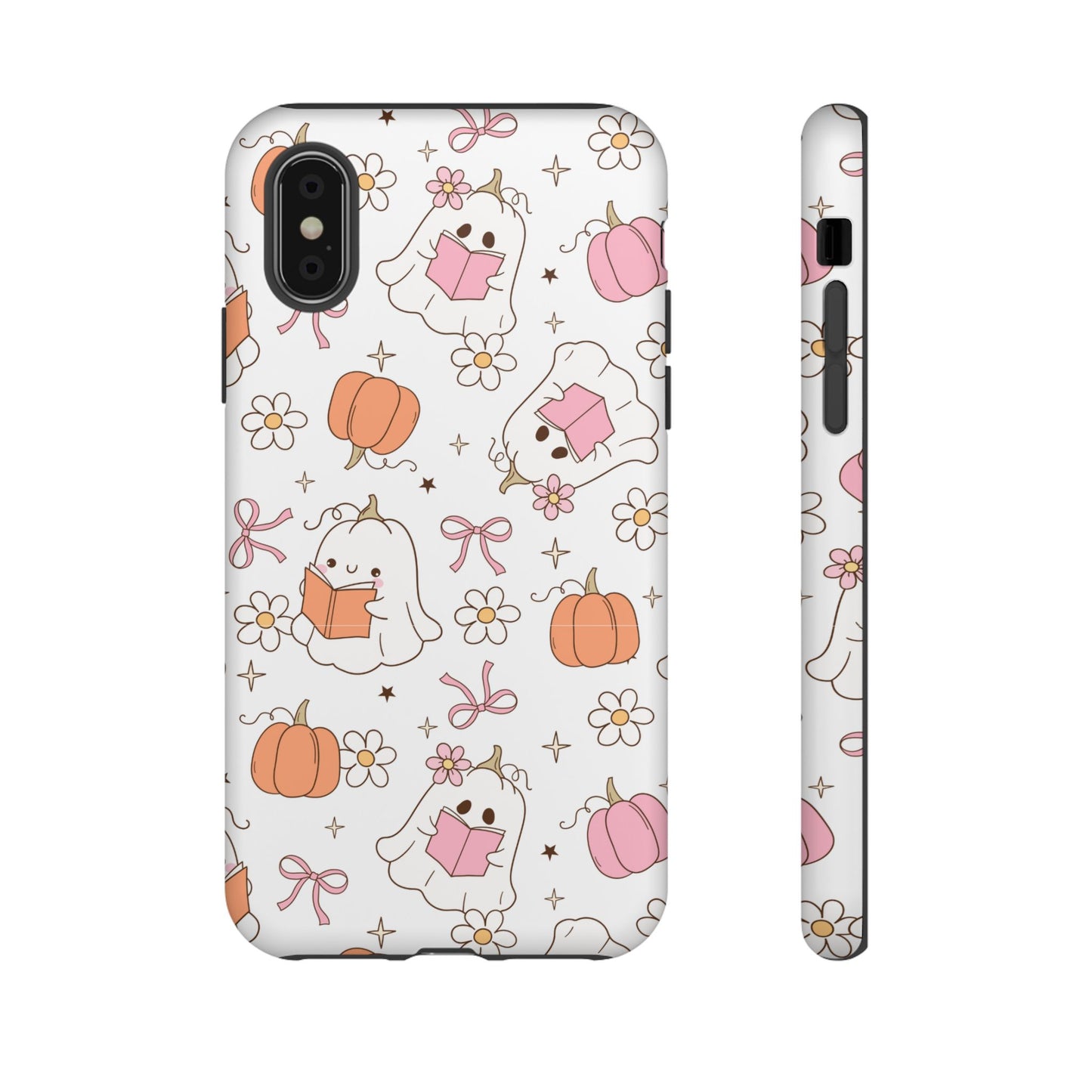 Pink Ghost and Pumpkin Phone Case, Halloween Decor, Girlfriend Gift, Kawaii Phone Cover, Fall Accessories