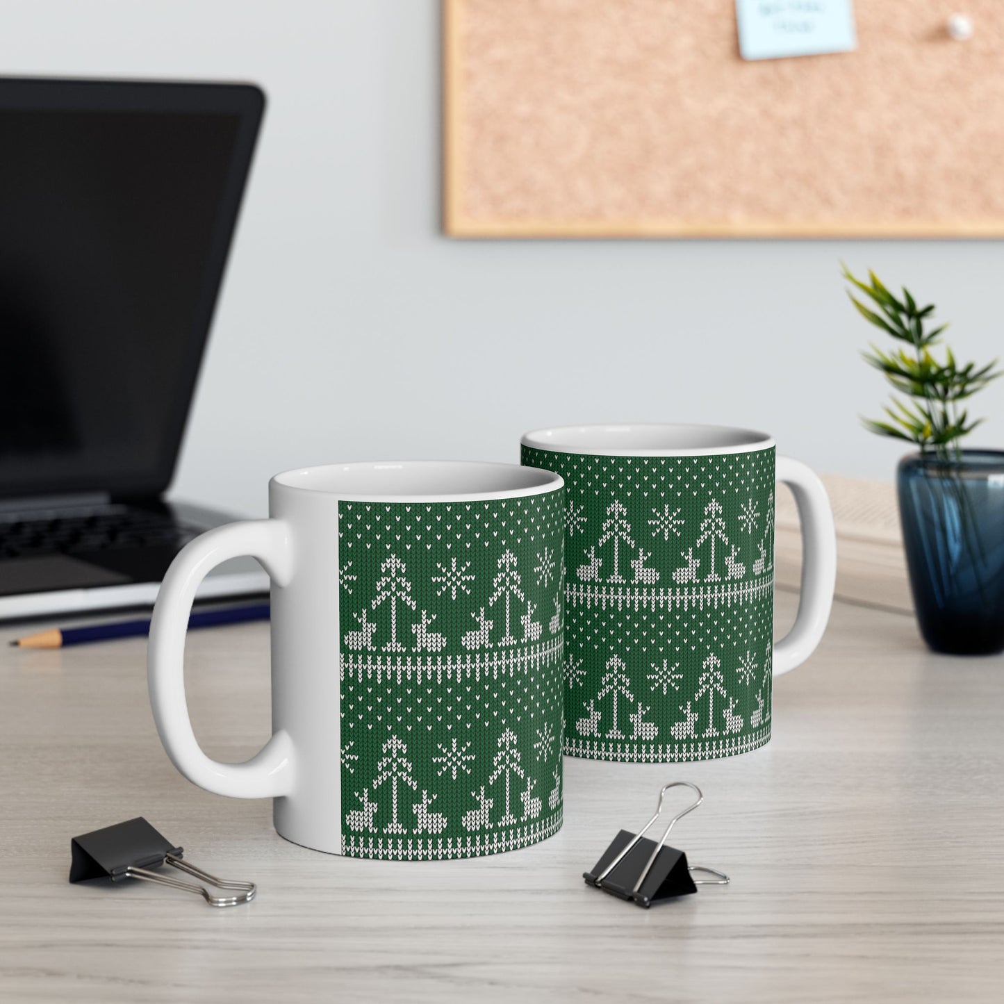 Green Knitted Bunny Holiday Mug