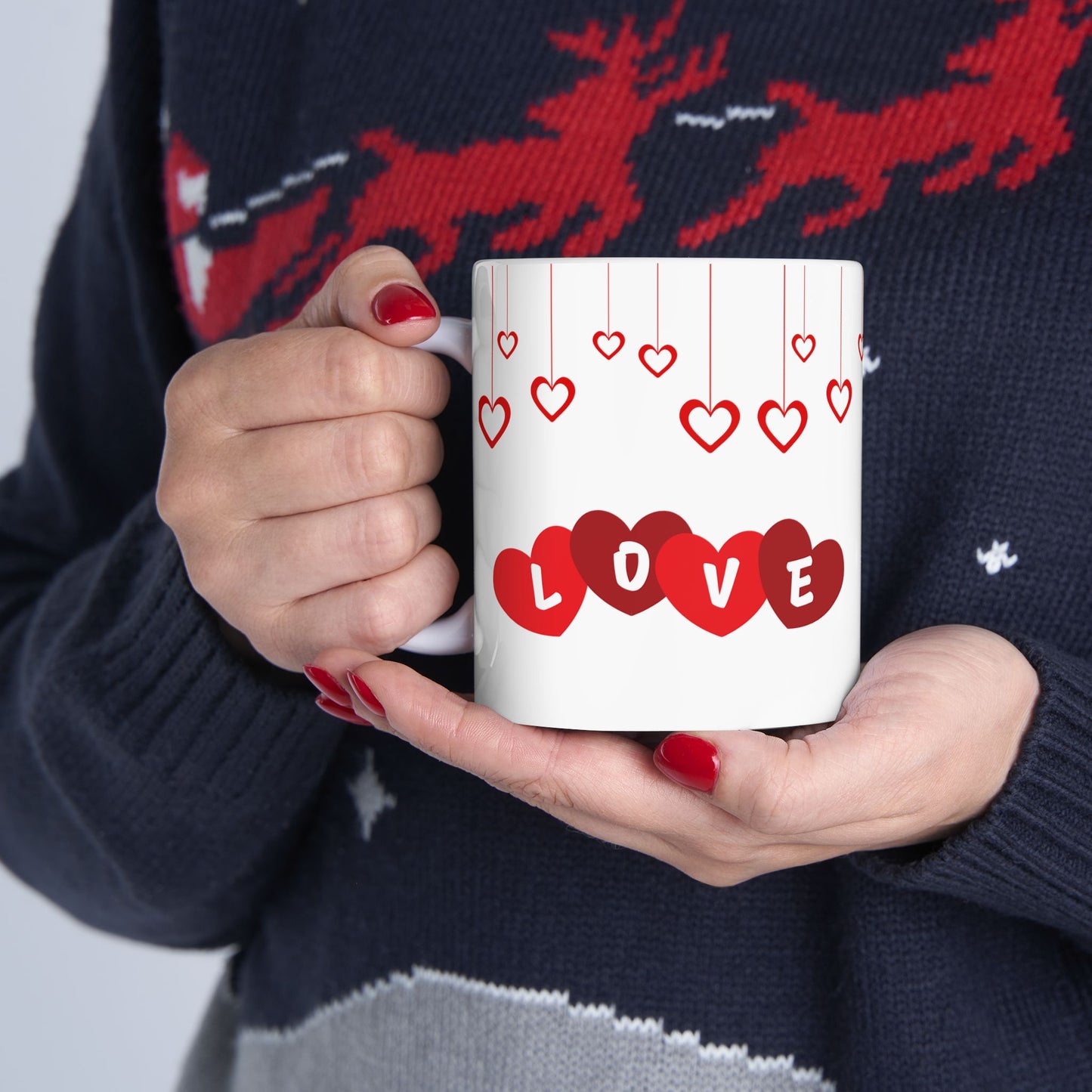 Valentine's Day Ceramic Mug, Love Hearts Gift for Partner, 11oz 15oz Coffee Cup, Romantic Tea Mug, Anniversary Gift for Him Her, Valentine's