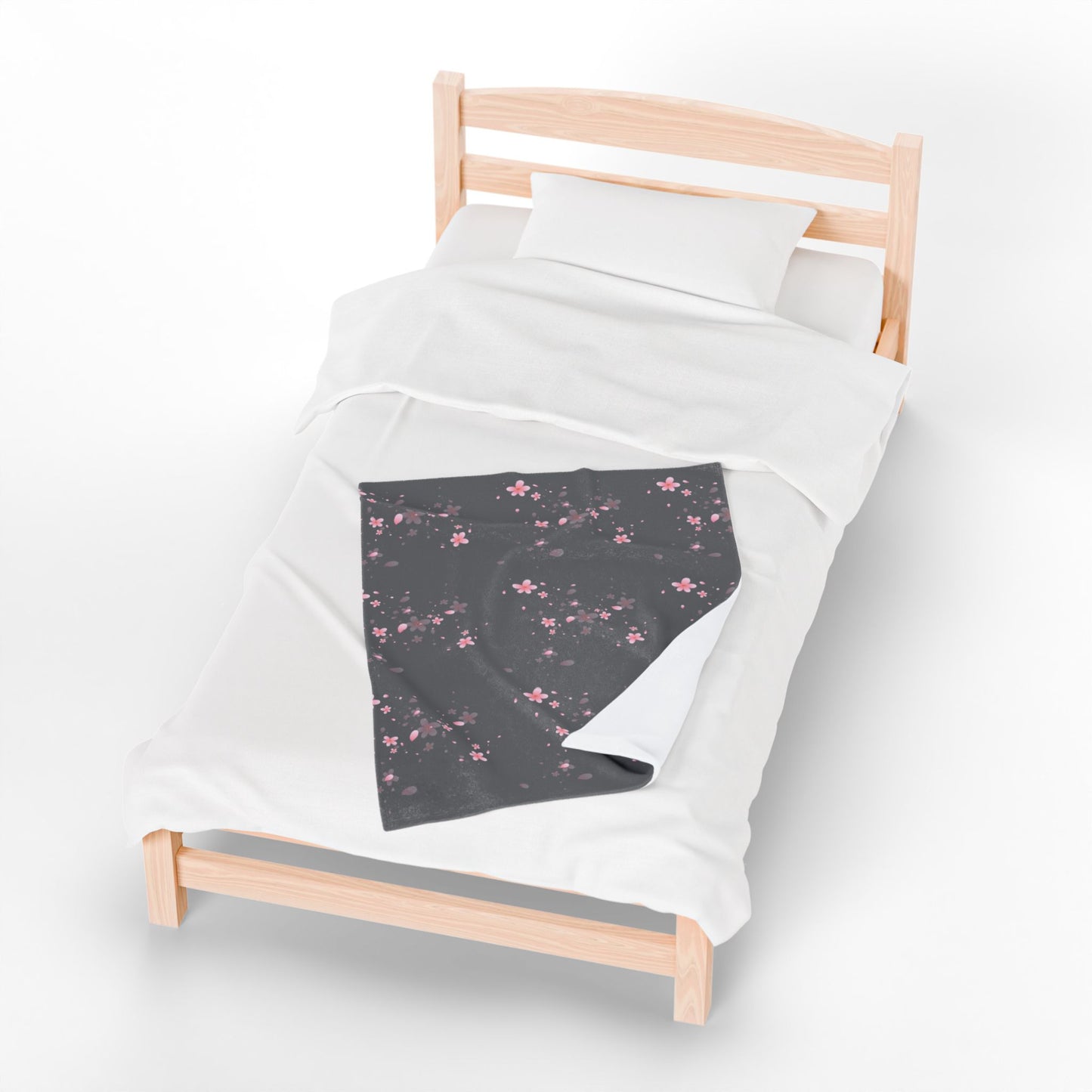 Charcoal Cherry Blossom Floral Plush Blanket - Cozy Blanket for Home Decor
