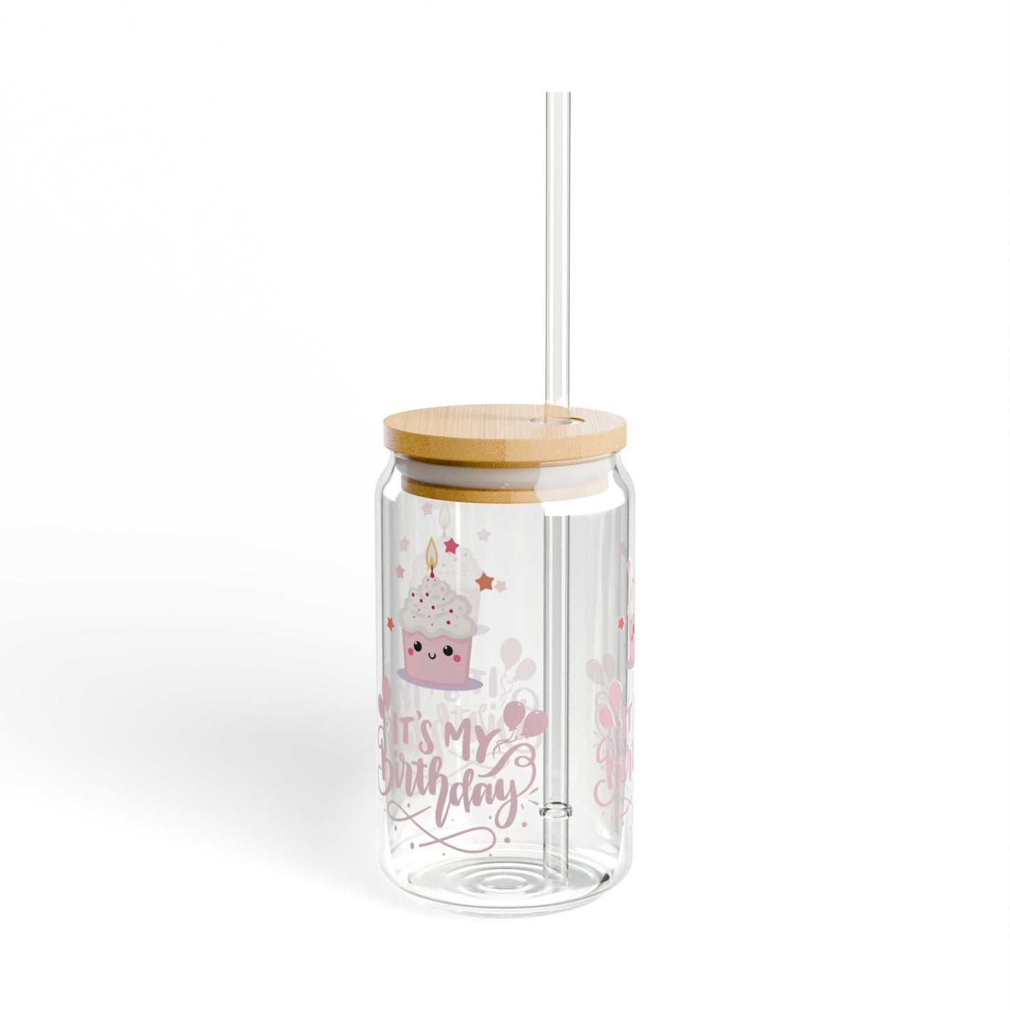 Pink Cupcake It's My Birthday Sipper Glass, Perfect for Parties, Fun Gift for Friends, Kids, Celebrations