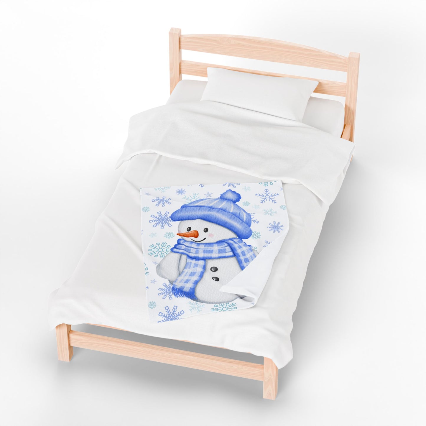 Cozy Blue Snowman Velveteen Plush Blanket | Winter Decor, Gift for Kids, Holiday Snuggle Blanket, Soft Warm Home Accessory, Seasonal Throw