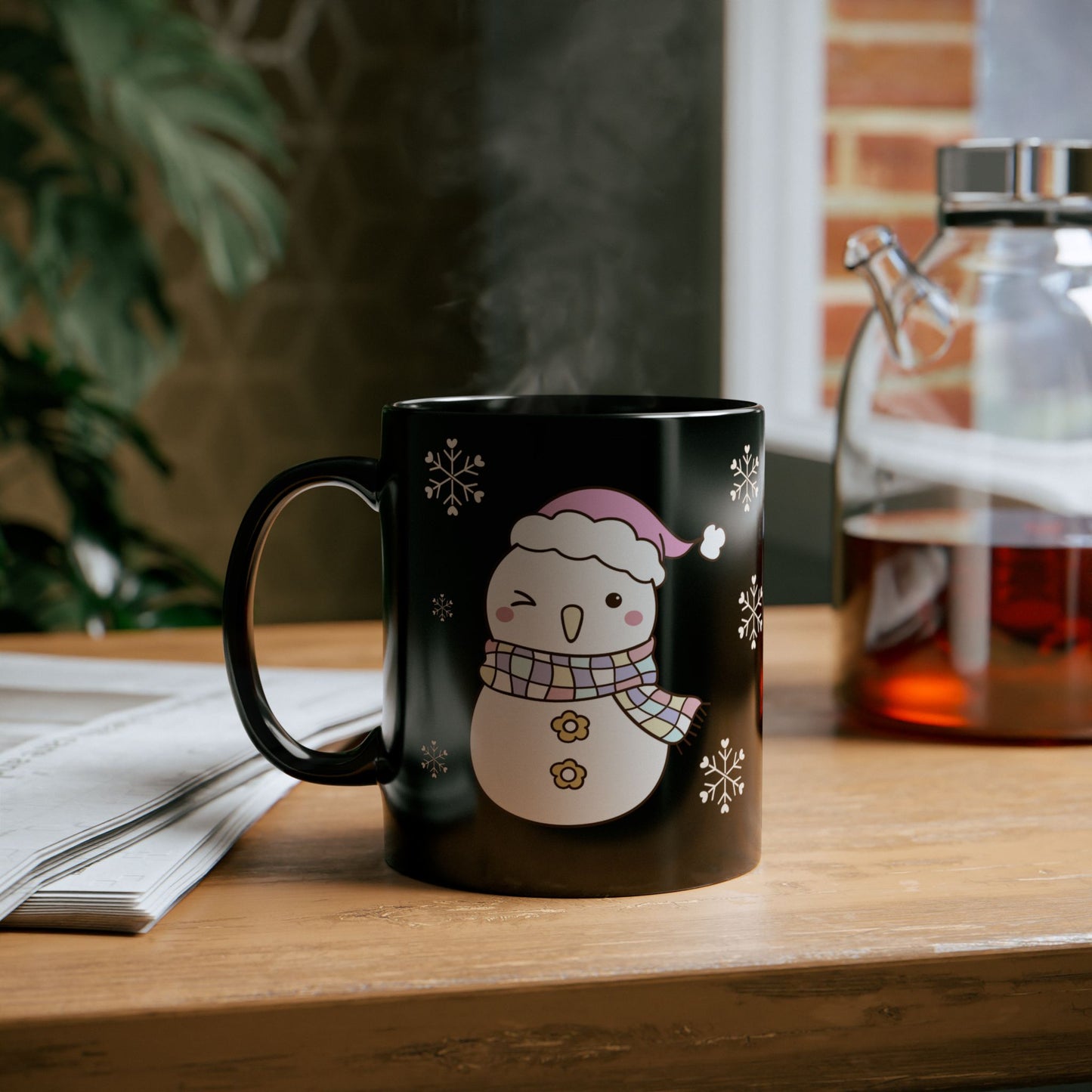 Snowman Christmas Mug, Cute Holiday Drinkware for Winter, Gift for Him/Her, Ceramic Coffee Cup, Snowfall Decoration