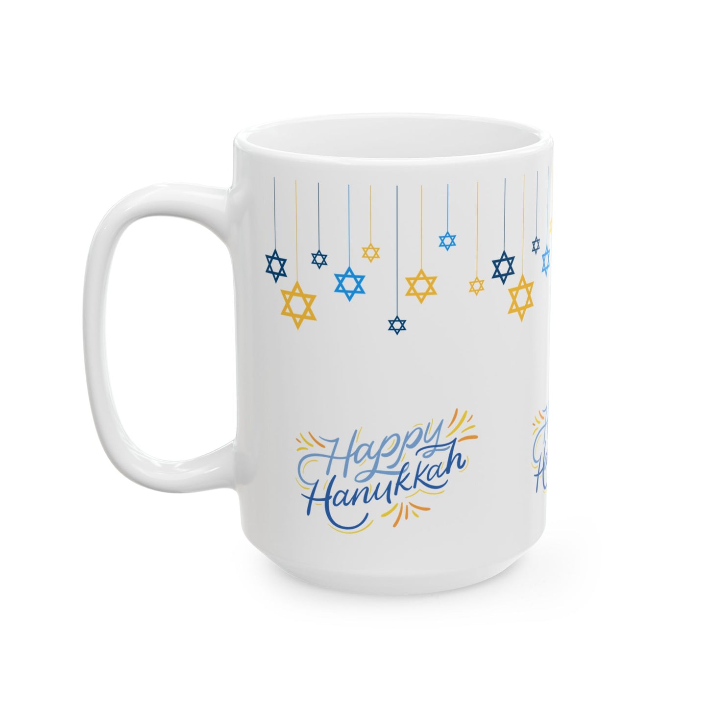 Happy Hanukkah Ceramic Mug – Blue & Gold Star of David Design, 11oz or 15oz Gift Mug 11oz or 15oz
