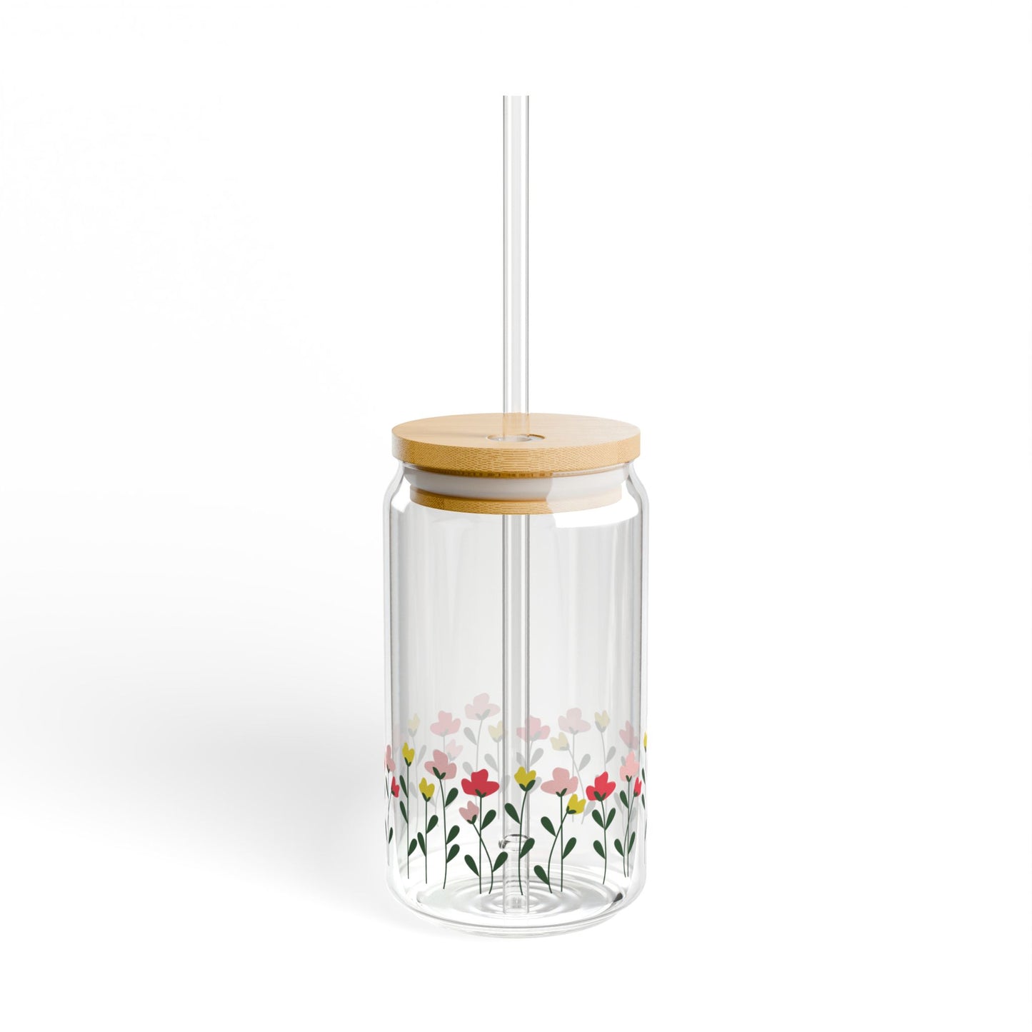 Floral Sipper Glass, 16oz - Eco-friendly Beverage Jar for Parties, Gifts, Home Decor, Summer, Self-Care