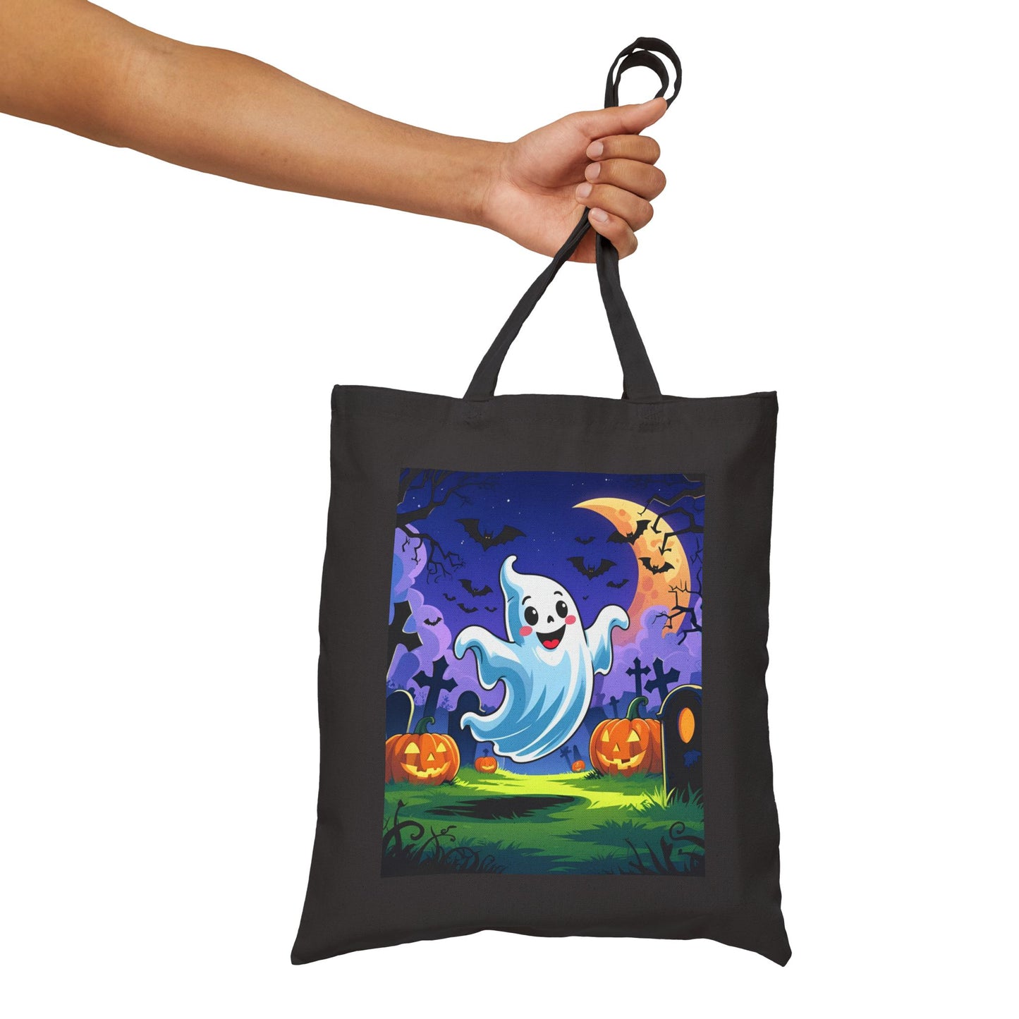 Cotton Canvas Tote Bag - Cute Cartoon Ghost Halloween Bag, Trick or Treat Bag, Halloween Party Bag, Halloween Gift, Halloween Costume