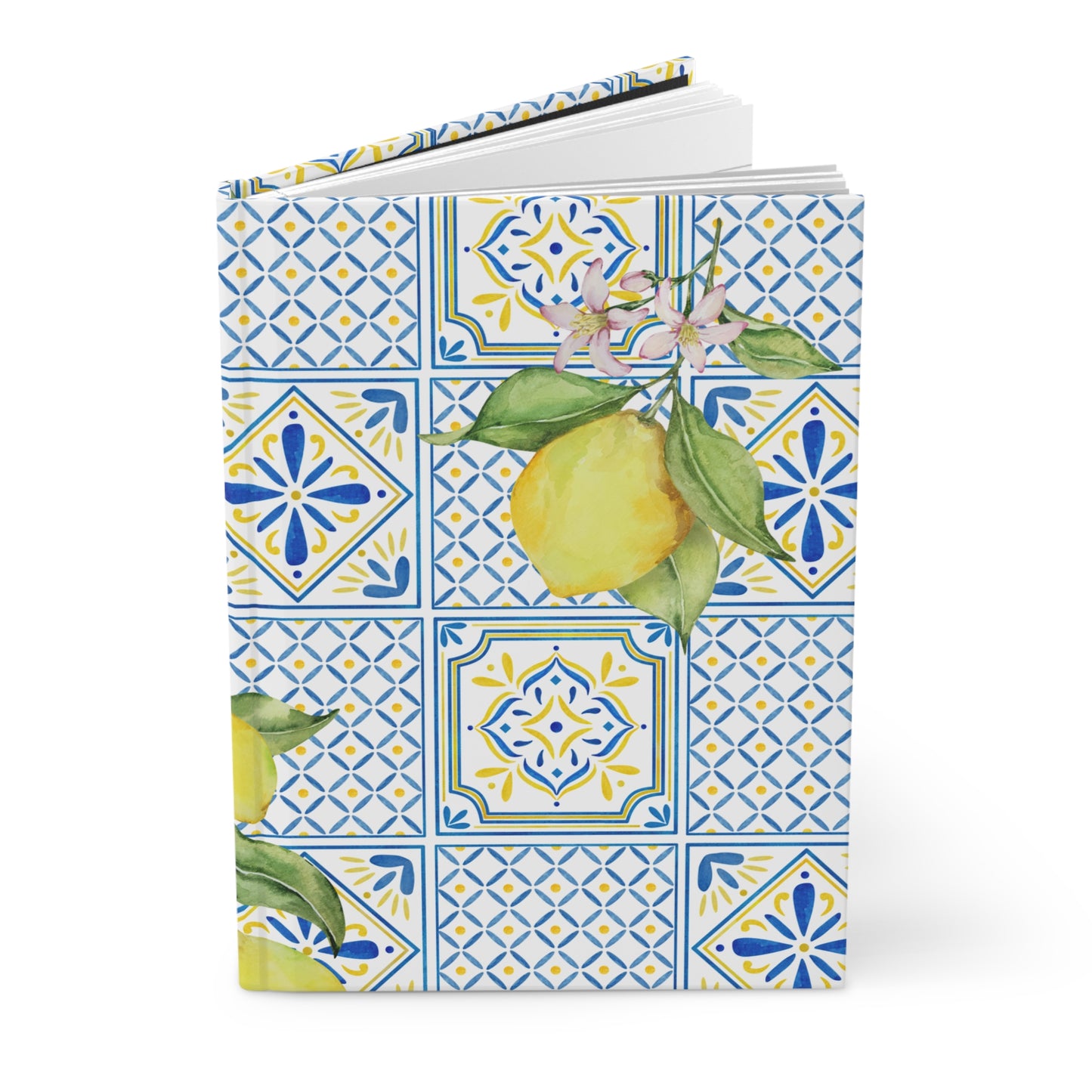 Vintage Lemon Hardcover Journal, 150 Lined Pages, Yellow and Blue Citrus Notebook, Aesthetic Gift for Writers, Planner, Goal Setting