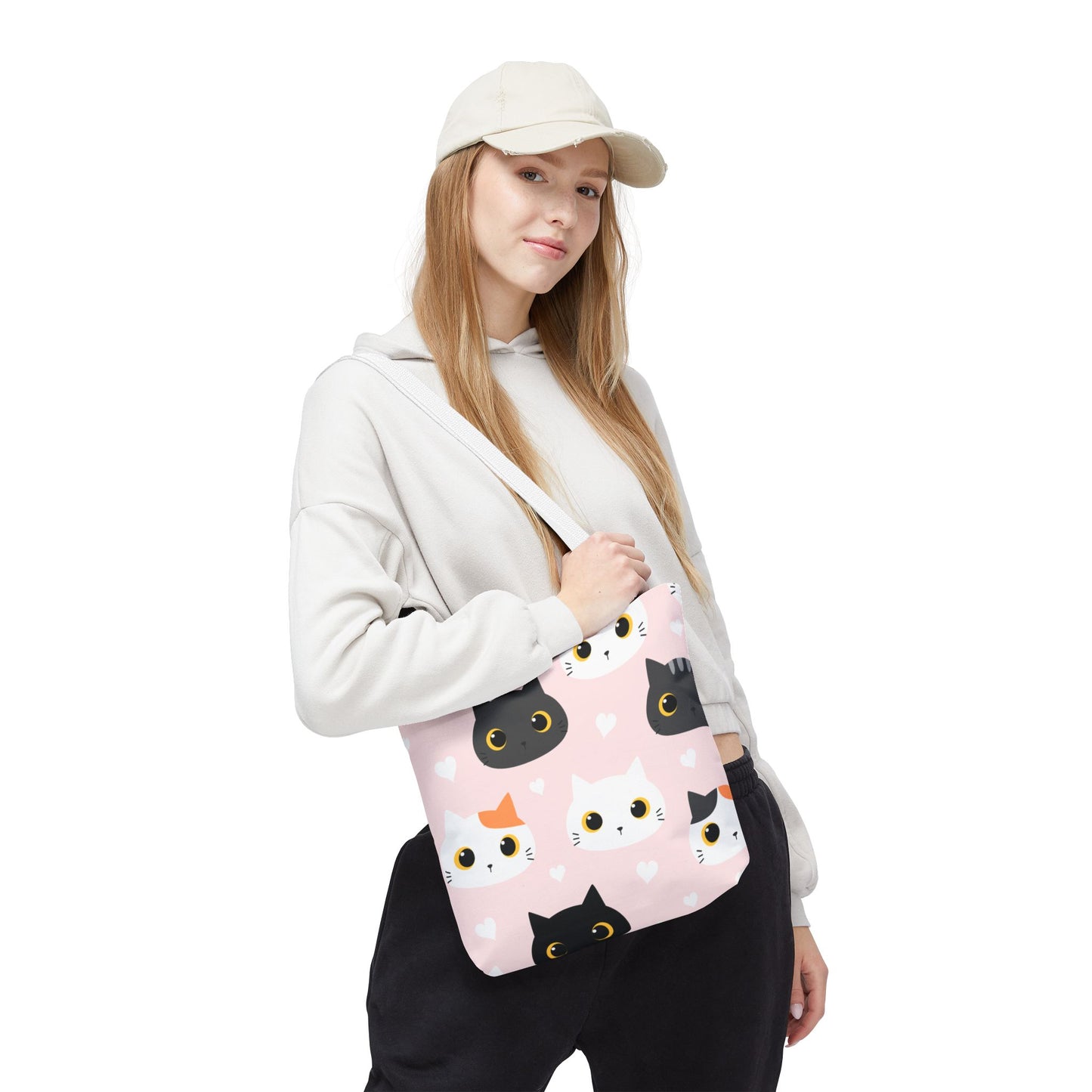 Cute Cat Face Tote Bag, Pink Cat Lover Gift, Pet Owner Shopping Bag, Animal Print Tote for School, Work, Travel Everyday Use