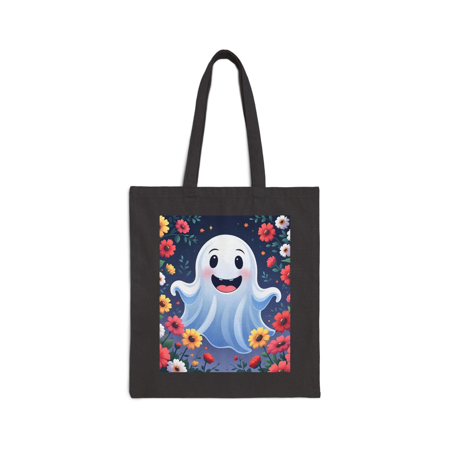 Floral Ghost Cotton Canvas Tote Bag, Eco-Friendly Shopping Tote, Halloween Gift, Beach Bag, Reusable Grocery Bag