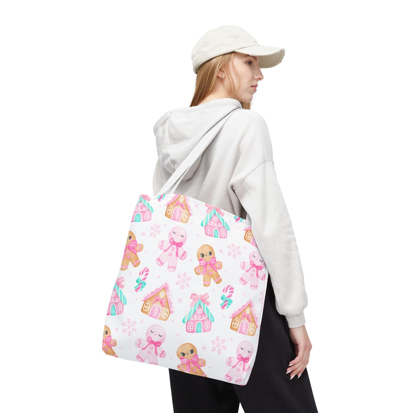 Pink Gingerbread Tote Bag | Cute Candy Cane Gift Bag, Christmas Shopping, Festive Holiday Tote, Winter Carryall, Seasonal Accessory