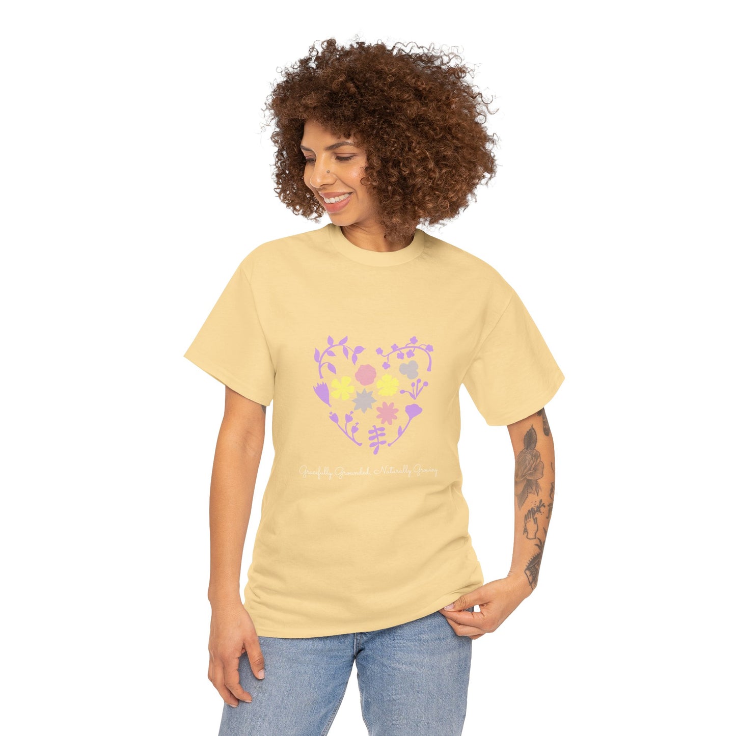 Gracefully Grounded Short Sleeve Tee, Floral Heart Inspirational T-Shirt
