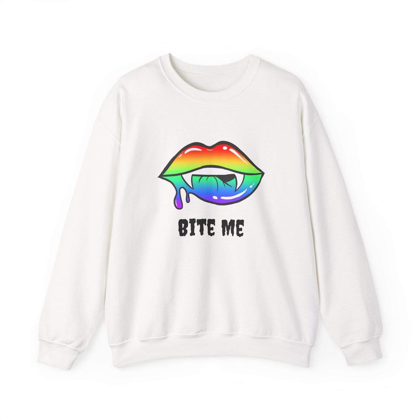 Colorful Vampire Fangs Crewneck Sweatshirt, Halloween Party Apparel, Spooky Fall Fashion, Unisex Sweatshirt, Halloween Sweatshirt,