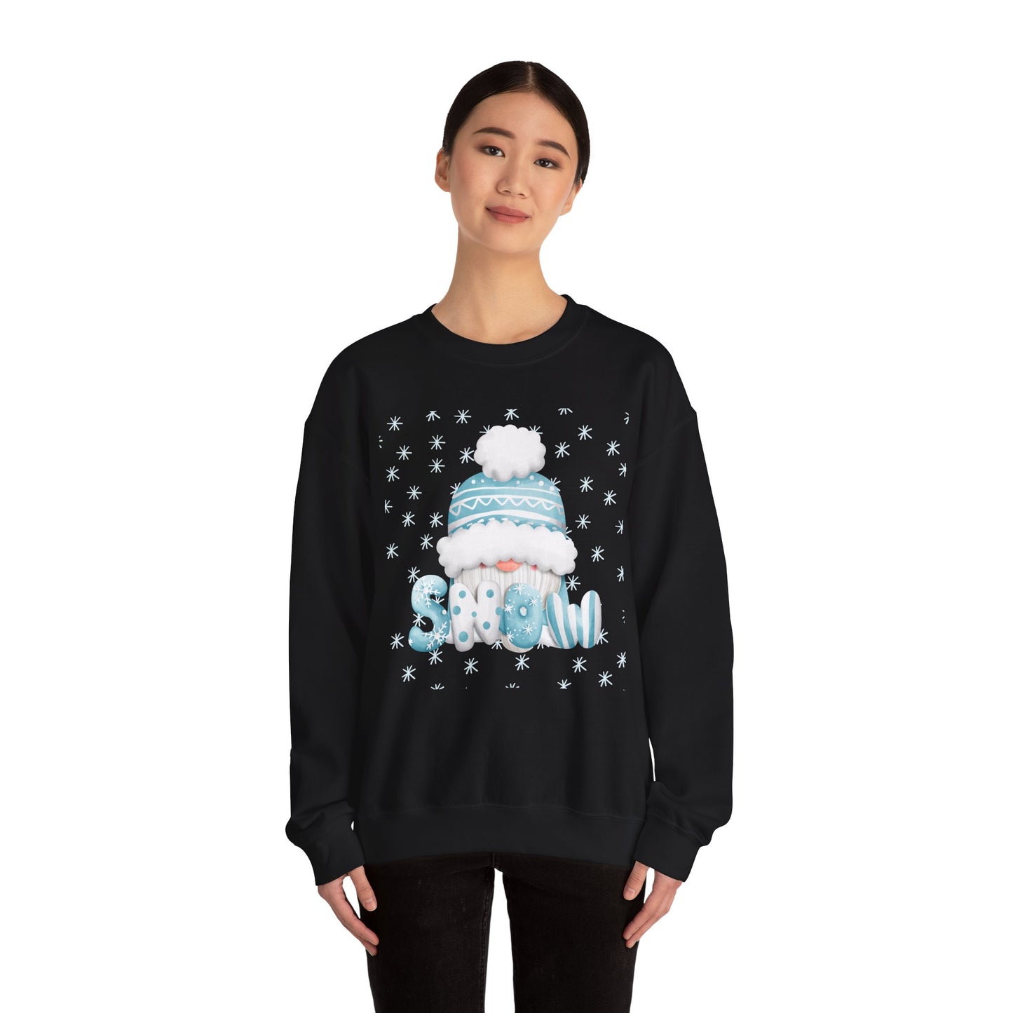 Winter Gnome "Snow" Sweatshirt, Cozy Holiday Crewneck, Cute Gnome Snowflake Graphic Top