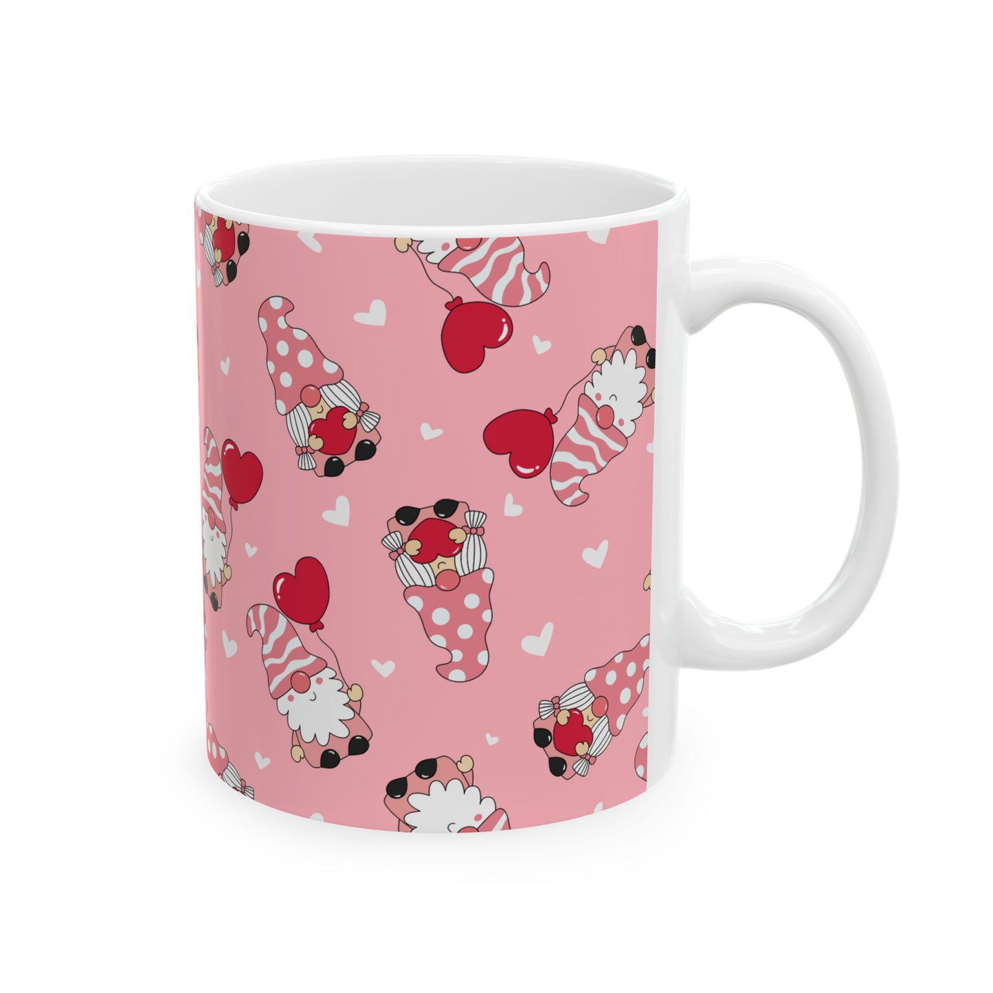 Valentine Gnome Mug, Pink Heart Mug for Her, Cute Gnome Coffee Cup, Romantic Gift for Girlfriend, Whimsical Valentine's Day Mug