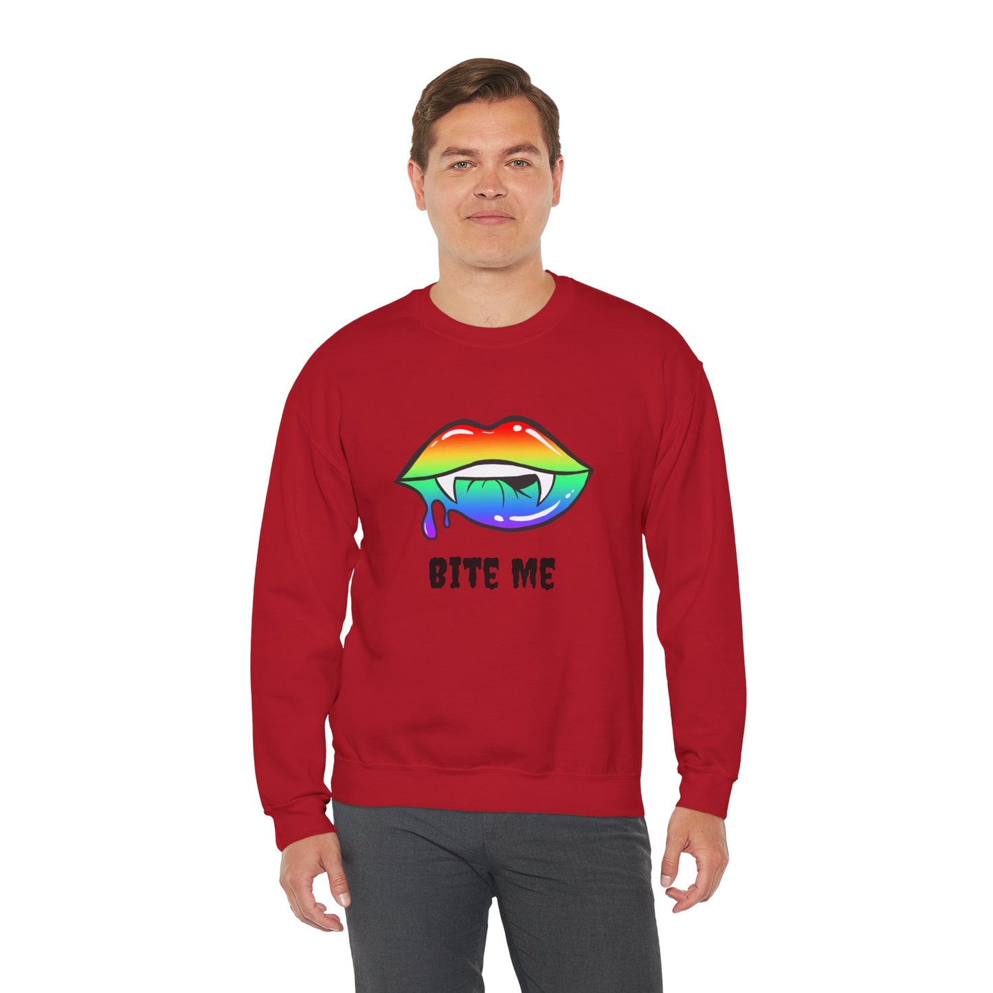 Colorful Vampire Fangs Crewneck Sweatshirt, Halloween Party Apparel, Spooky Fall Fashion, Unisex Sweatshirt, Halloween Sweatshirt,