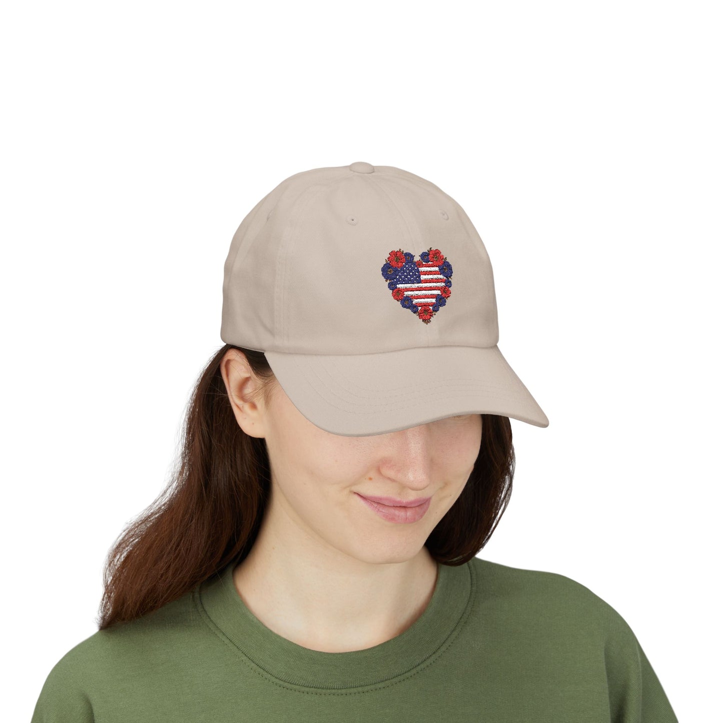 Patriotic USA Floral Heart Embroidered Cap, Casual Summer Accessory, July 4th Celebration
