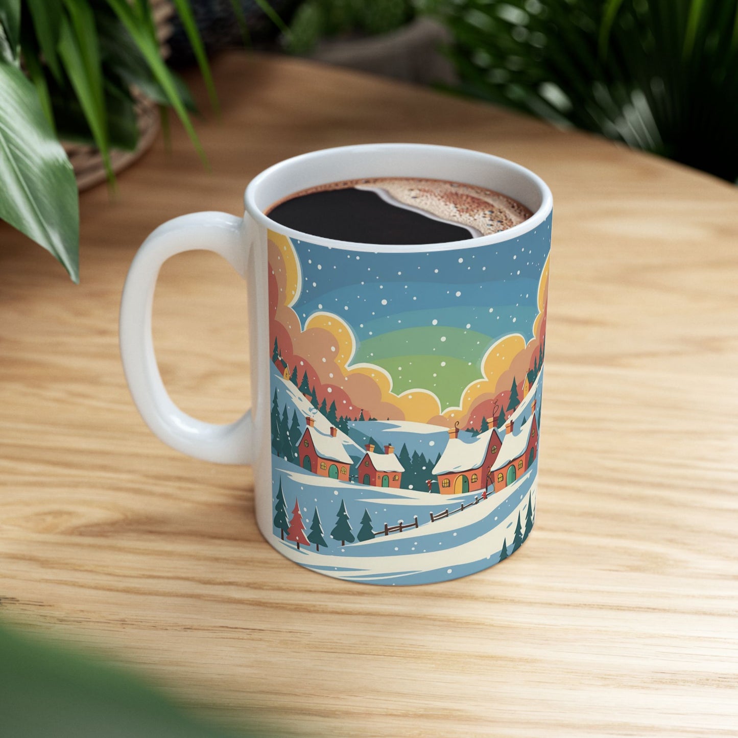 Ceramic Mug Winter Snow Scene, Town and Trees Holiday Gift, Winter Coffee Cup, Festive Hot Cocoa Mug, Christmas Gift, Seasonal Tea