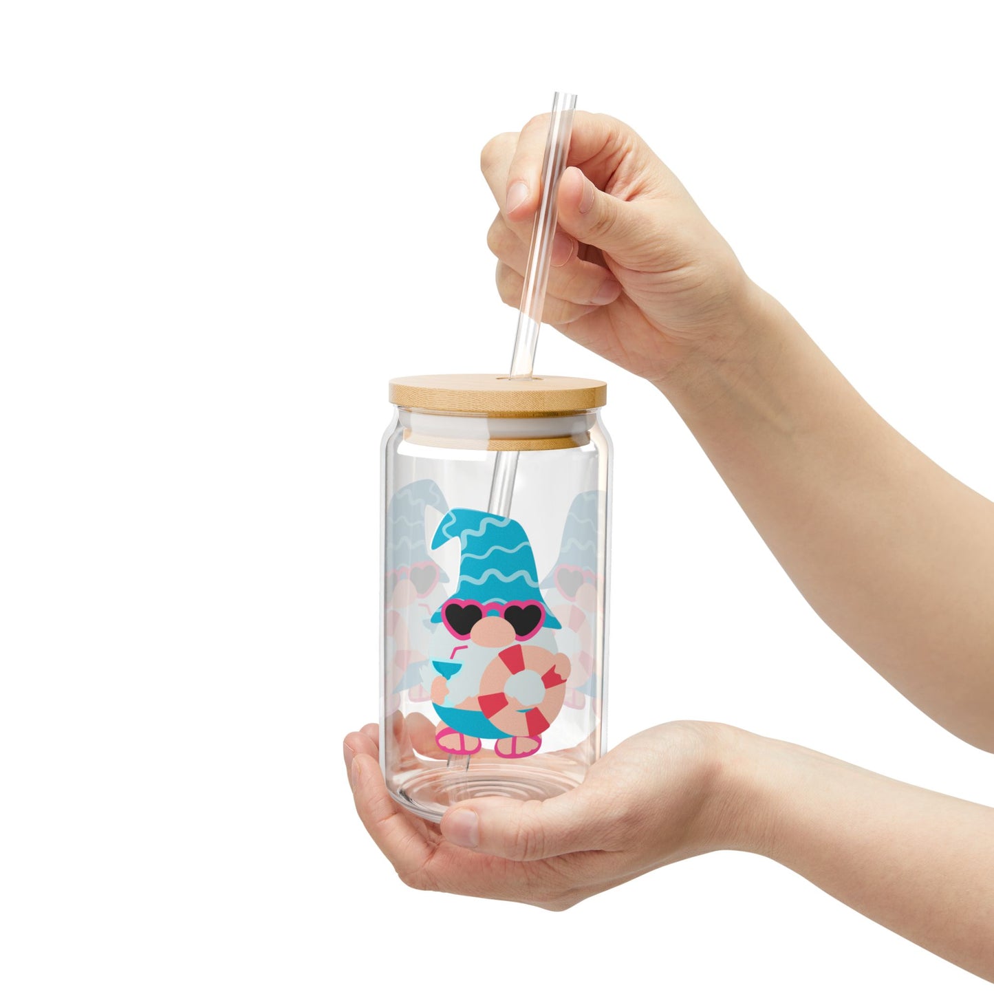 Beach Gnome Sipper Glass - 16oz, Ocean Vibes Drinkware, Fun Beach Accessory, Perfect for Parties, Gifts & BBQs, Sipper Cup with Straw