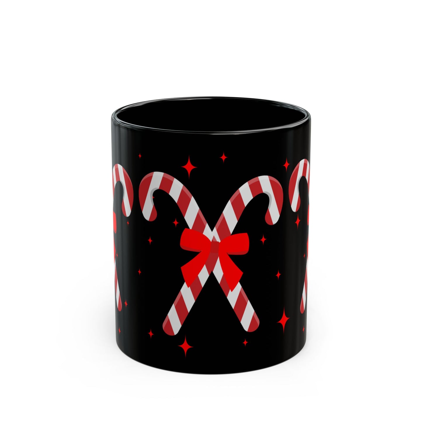 Candy Cane Black Ceramic Mug – Festive Christmas Coffee Cup with Red Bow Design