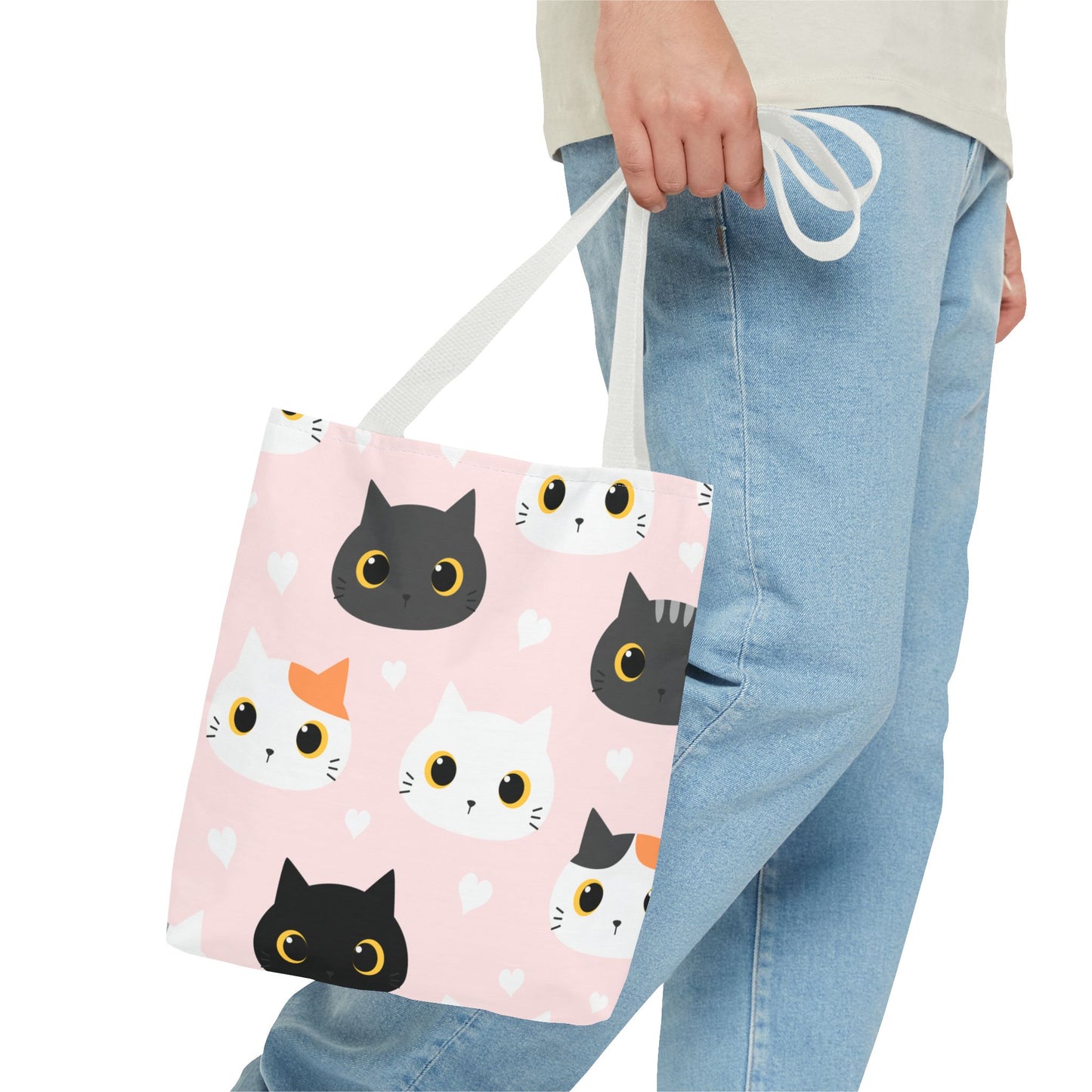 Cute Cat Face Tote Bag, Pink Cat Lover Gift, Pet Owner Shopping Bag, Animal Print Tote for School, Work, Travel Everyday Use