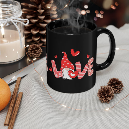 Black Valentine Gnome Mug, Red Heart Love Mug, Cute Gnome Coffee Cup, Romantic Gift for Her or Him, Valentine's Day Drinkware
