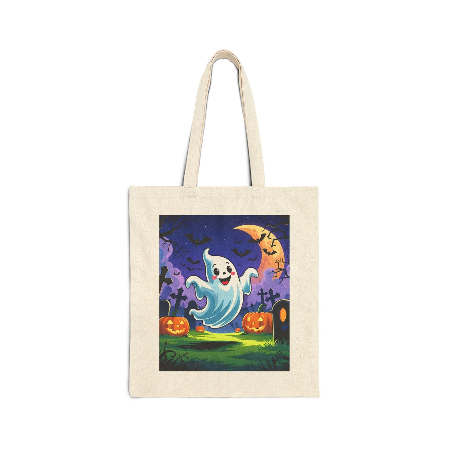 Cotton Canvas Tote Bag - Cute Cartoon Ghost Halloween Bag, Trick or Treat Bag, Halloween Party Bag, Halloween Gift, Halloween Costume