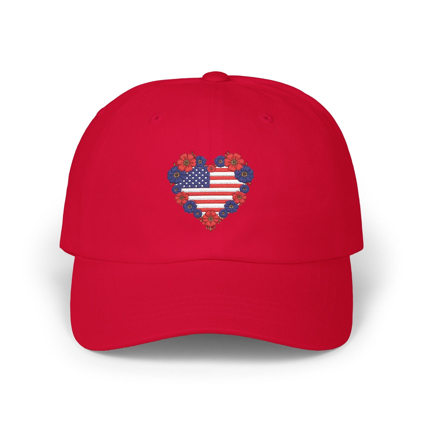 Patriotic USA Floral Heart Embroidered Cap, Casual Summer Accessory, July 4th Celebration