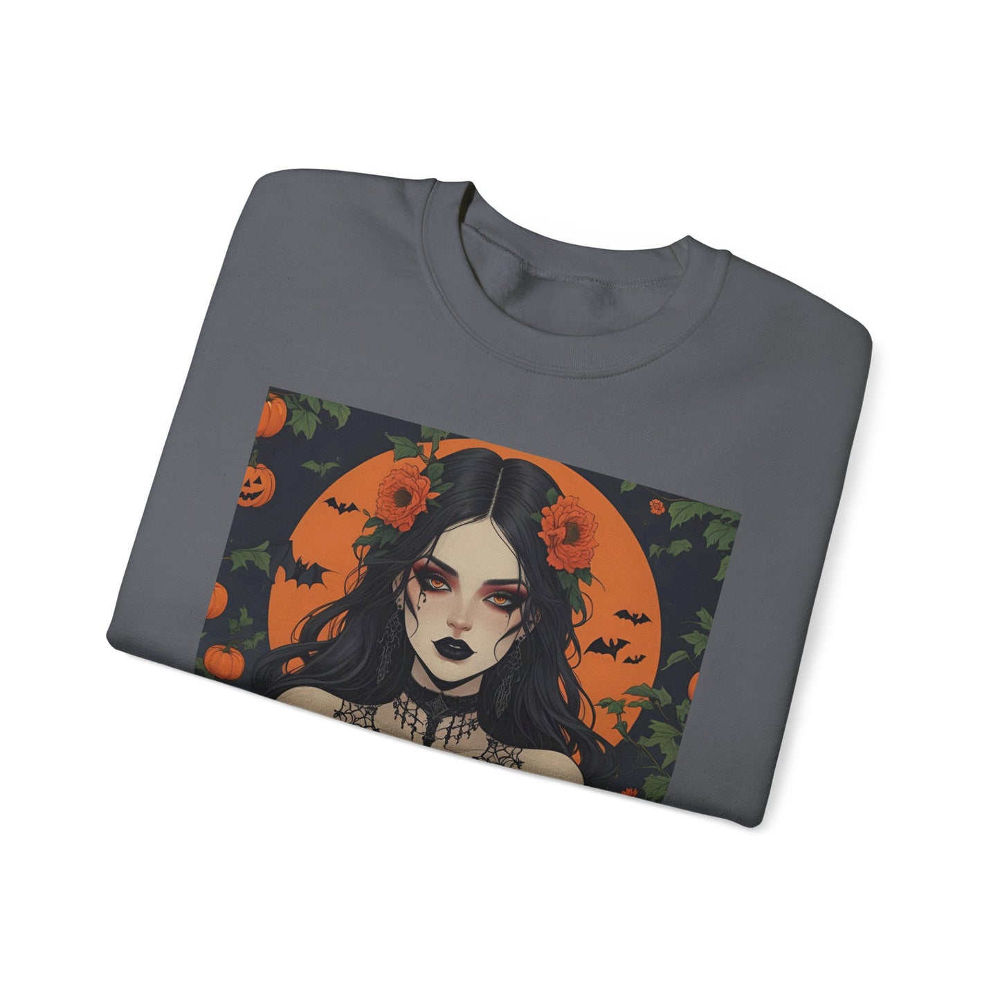 Floral Gothic Girl Halloween Sweatshirt, Cozy Crewneck for Fall, Spooky Season Apparel, Perfect for October Celebrations
