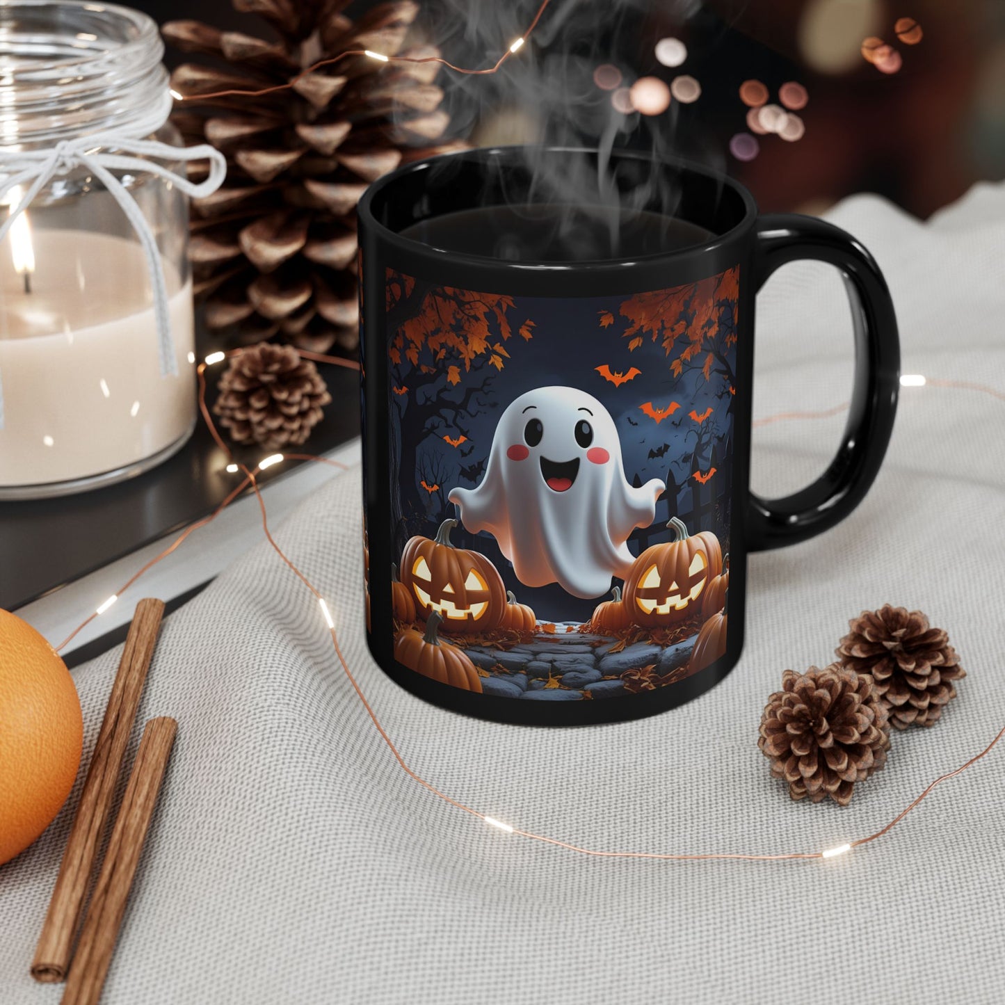 Ghostly Black Ceramic Mug, Halloween Spooky Pumpkins Gift, Cute Cartoon Cup, Tea Coffee Drinkware, Haunted Seasonal Decor, Scary Kitchen