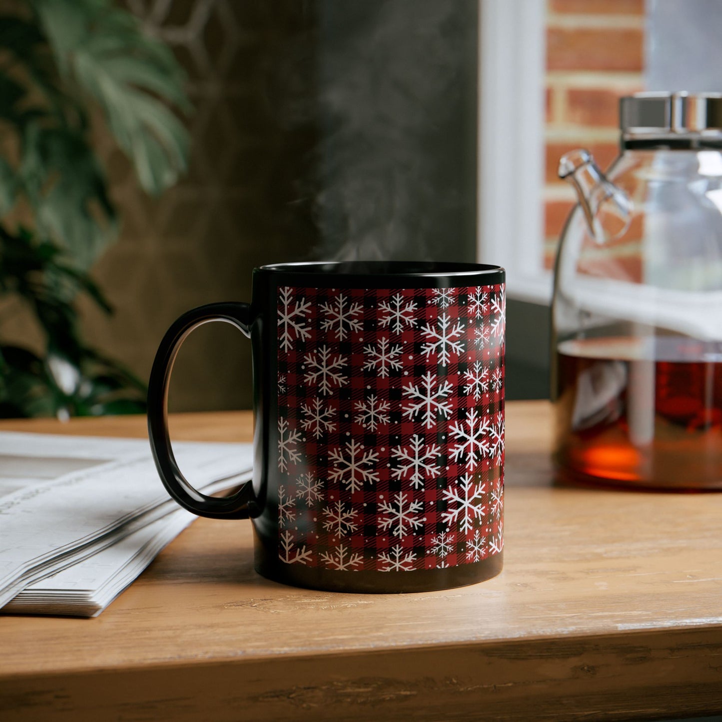 Buffalo Plaid Snowflake Ceramic Mug – Cozy Winter Coffee Cup