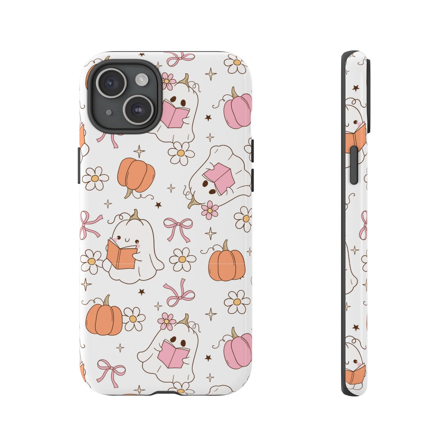 Pink Ghost and Pumpkin Phone Case, Halloween Decor, Girlfriend Gift, Kawaii Phone Cover, Fall Accessories