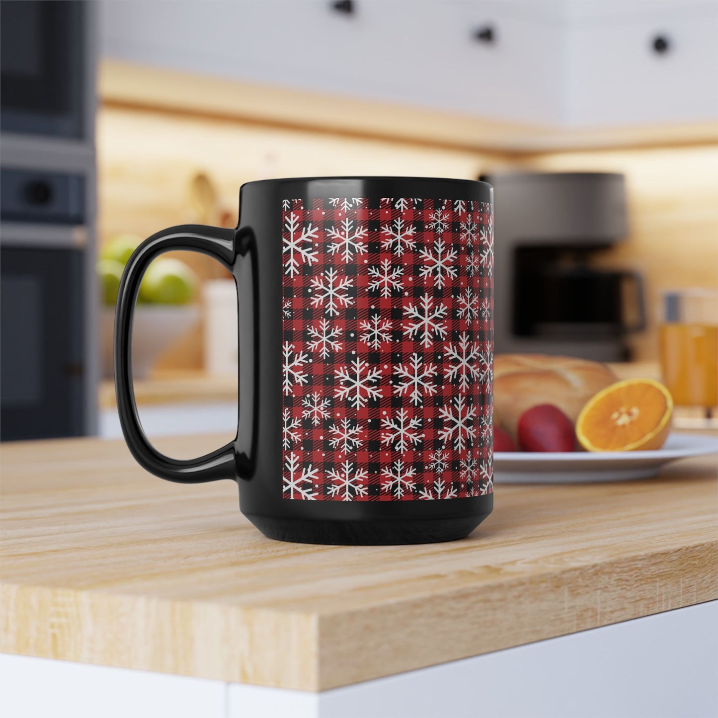 Buffalo Plaid Snowflake Ceramic Mug – Cozy Winter Coffee Cup