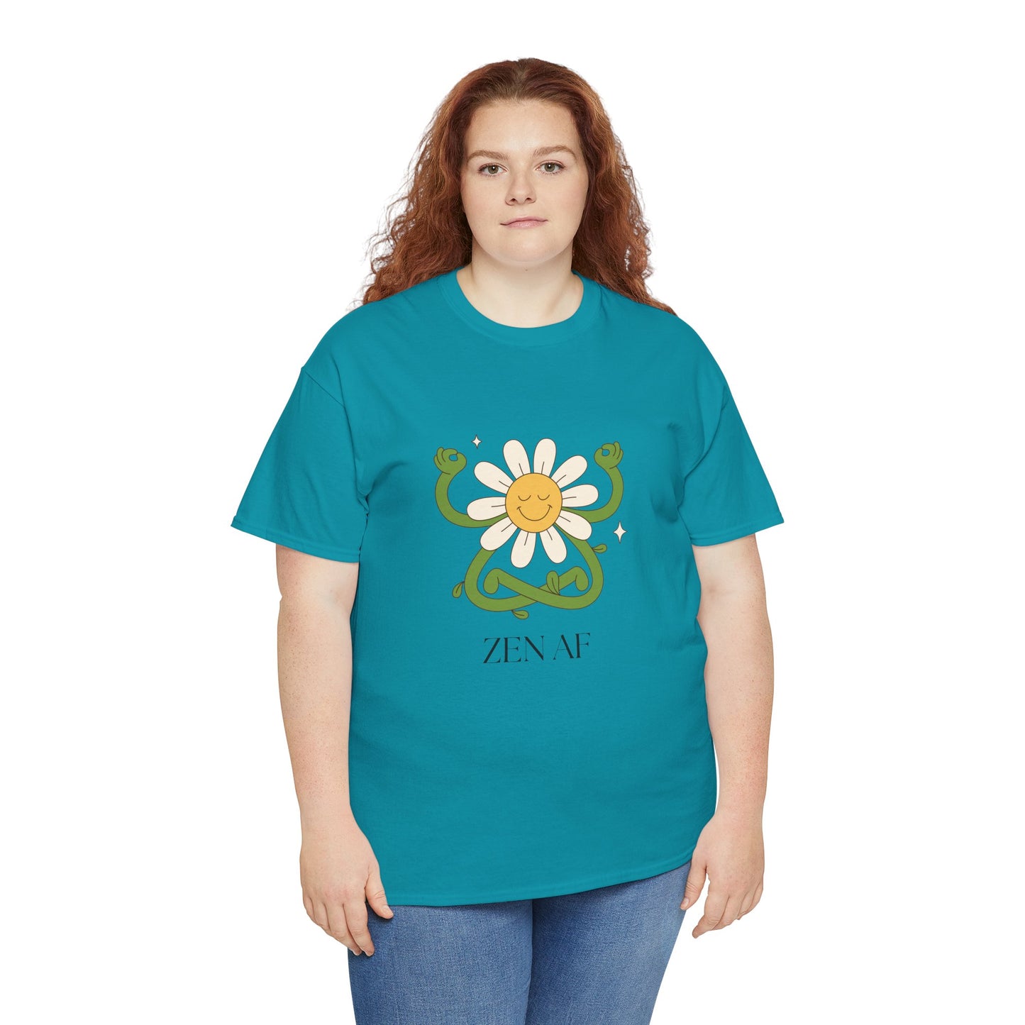 Zen AF Daisy Unisex Heavy Cotton Tee, Relaxed Fit Shirt, Positive Vibes Tee, Gift for Mindfulness, Casual Wear for Every Occasion