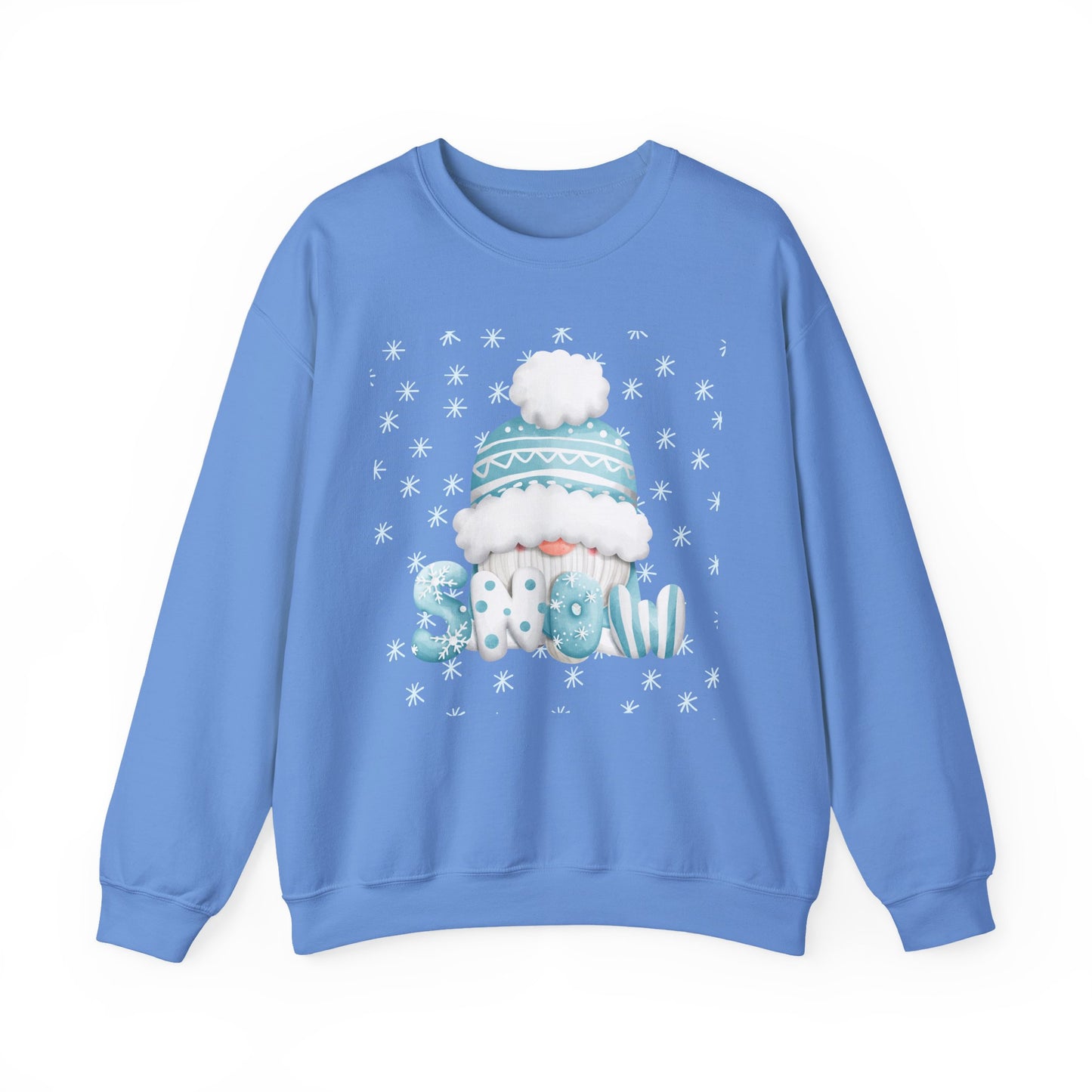 Winter Gnome "Snow" Sweatshirt, Cozy Holiday Crewneck, Cute Gnome Snowflake Graphic Top
