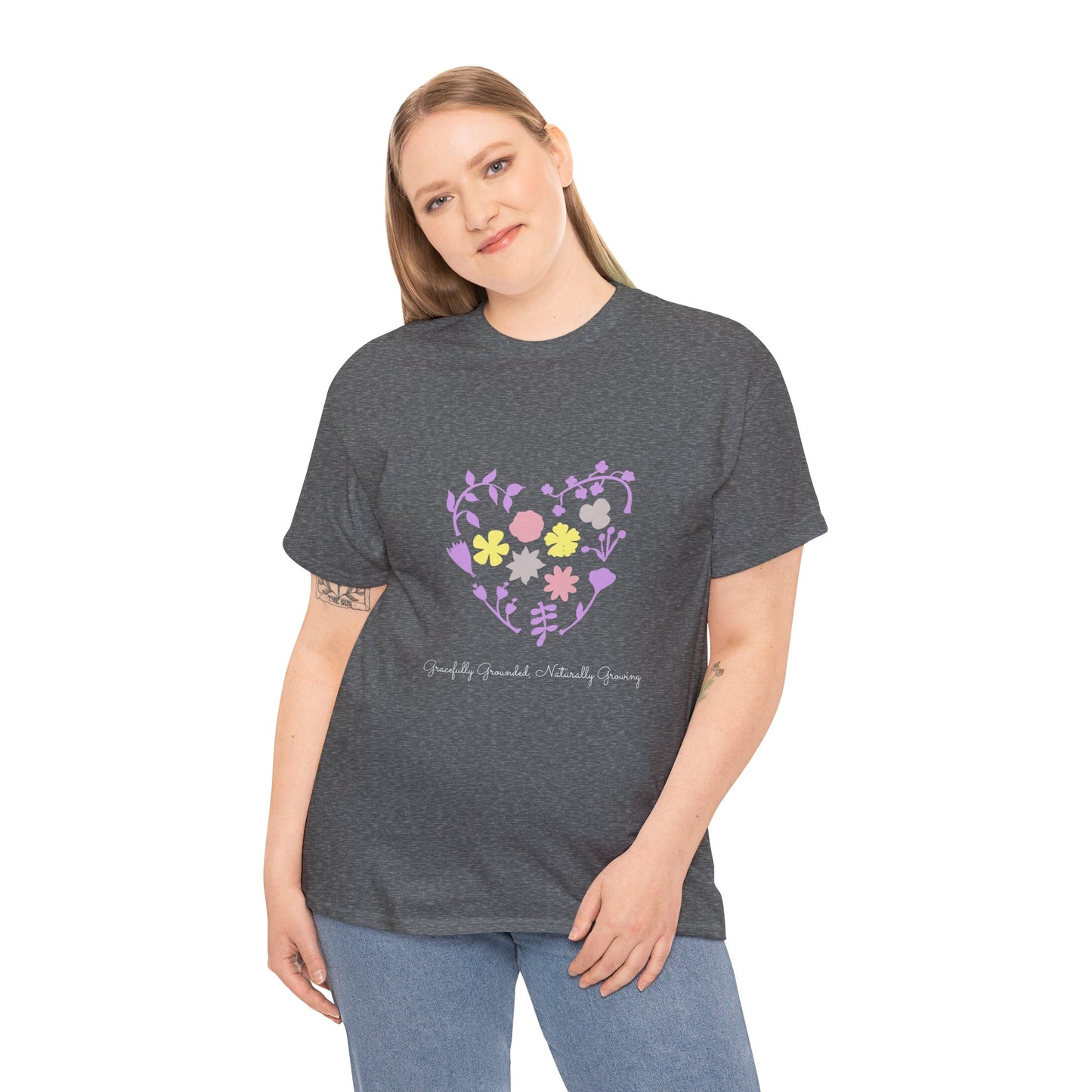 Gracefully Grounded Short Sleeve Tee, Floral Heart Inspirational T-Shirt