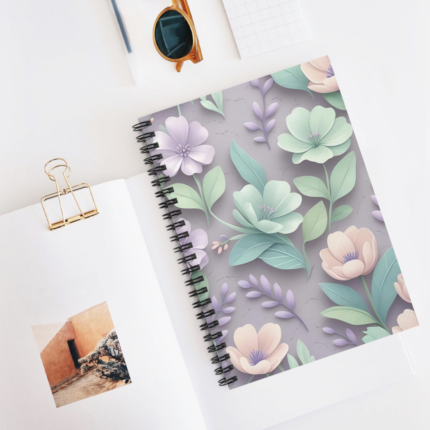 Pastel Floral Spiral Notebook - Ruled Line, Light Purple Planner, Journalling Journal, Cute Flower Notepad, Gift for Her