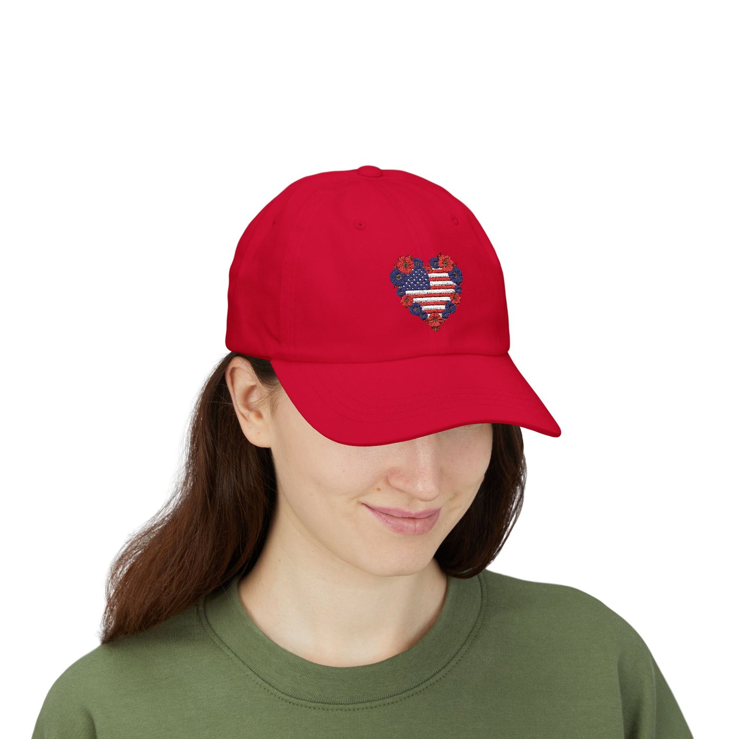 Patriotic USA Floral Heart Embroidered Cap, Casual Summer Accessory, July 4th Celebration