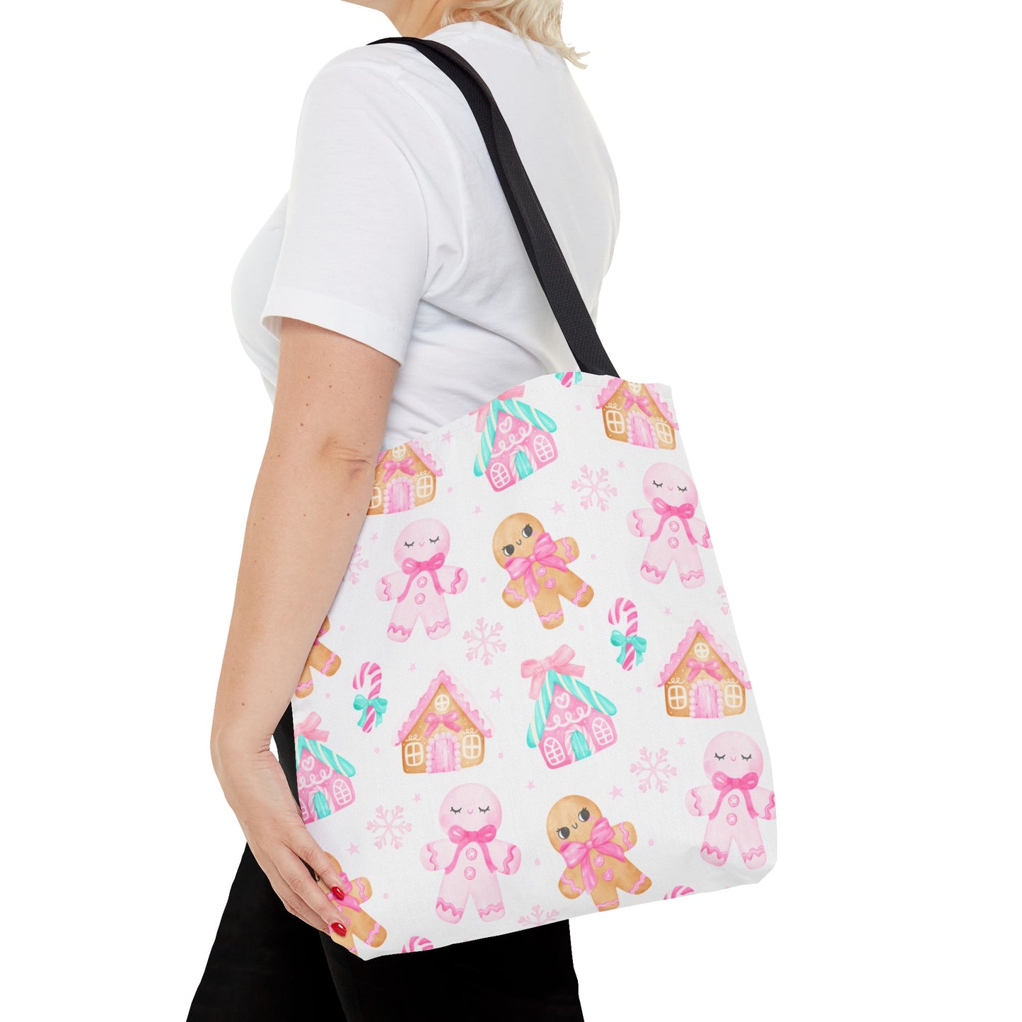 Pink Gingerbread Tote Bag | Cute Candy Cane Gift Bag, Christmas Shopping, Festive Holiday Tote, Winter Carryall, Seasonal Accessory