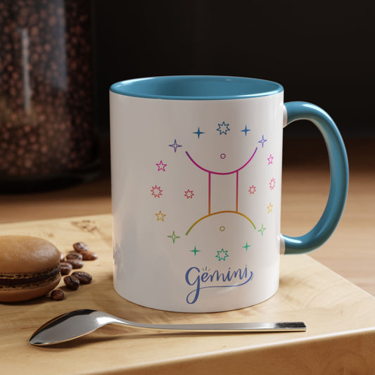 Gemini Starry Accent Coffee Mug - Colorful Horoscope Gift, Astrology Mug, Zodiac Lover Cup, Unique Birthday Present, Celestial Drinkware