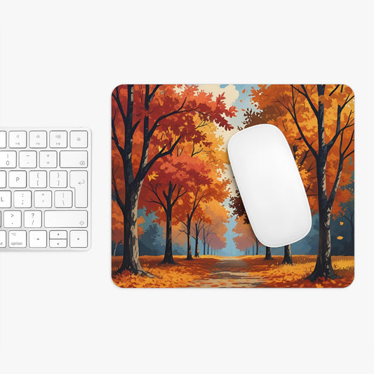 Fall Tree Road Mouse Pad, Autumn Scenic Desk Mat, Cozy Seasonal Office Decor, Gift for Nature and Fall Lovers